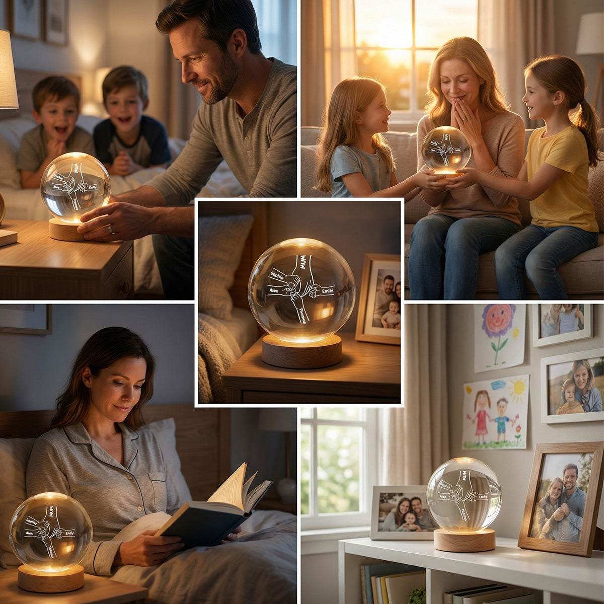 MUM And Kids Holding Hands - Personalised Crystal Ball - Mother's Day Gift For MUM, Grandma