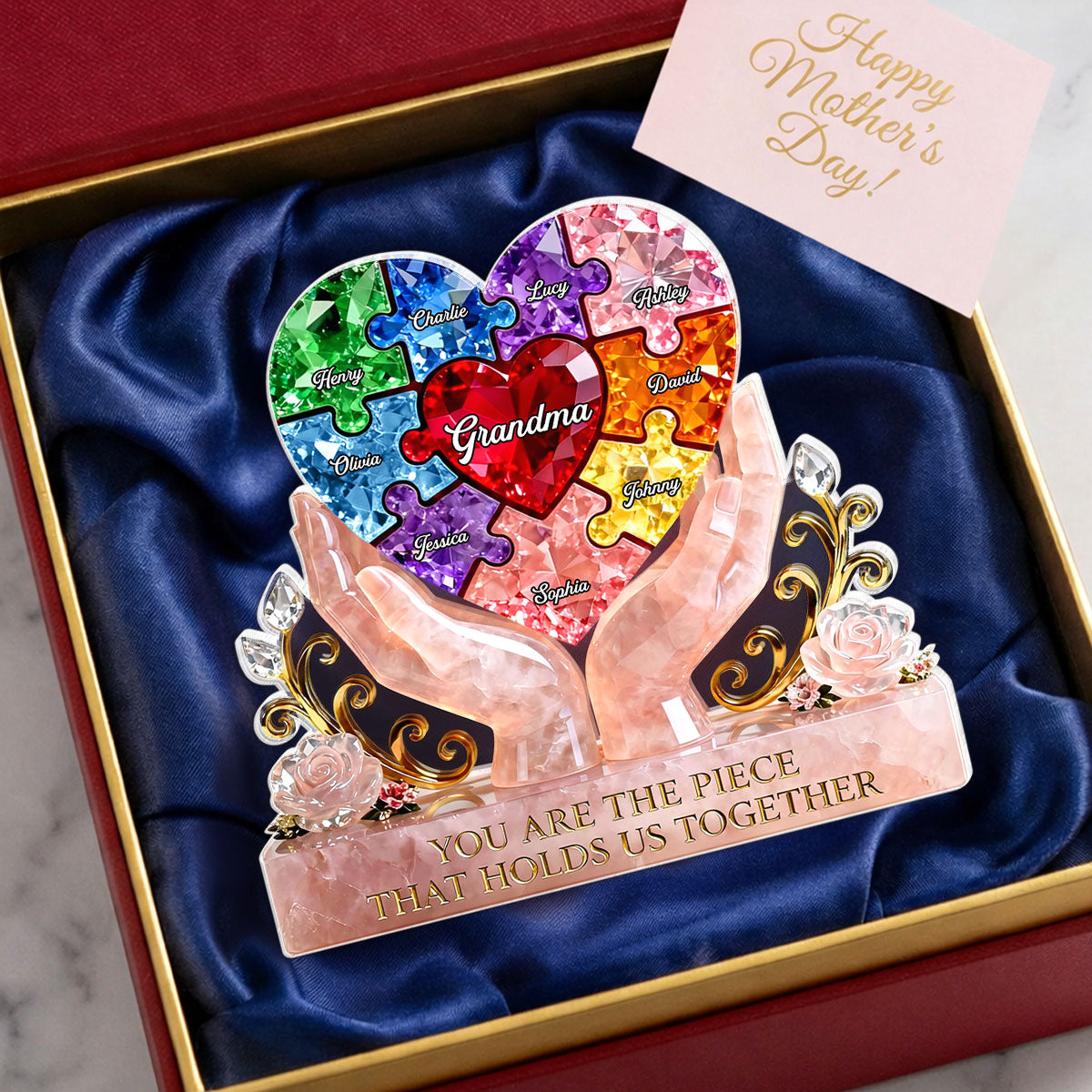 Precious Puzzle Heart Grandma - Personalized Acrylic Block Plaque - Heartfelt Gift For Grandma