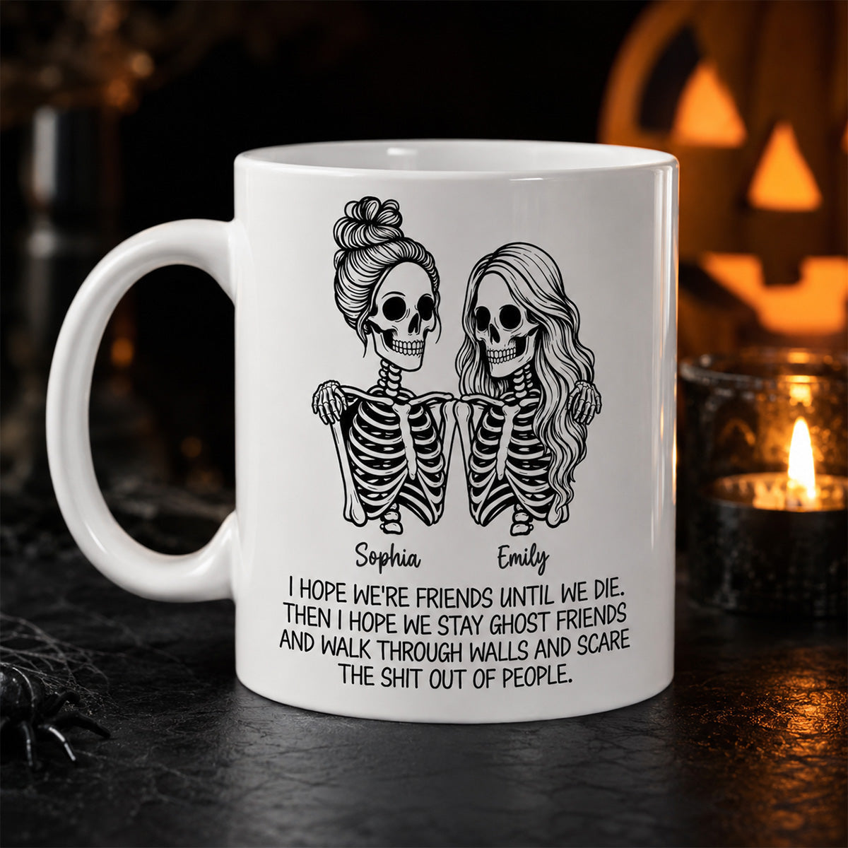Skeleton Besties Until We Die - Personalized Mug - Funny Work Bestie Gift, Halloween Keepsake For Best Friends
