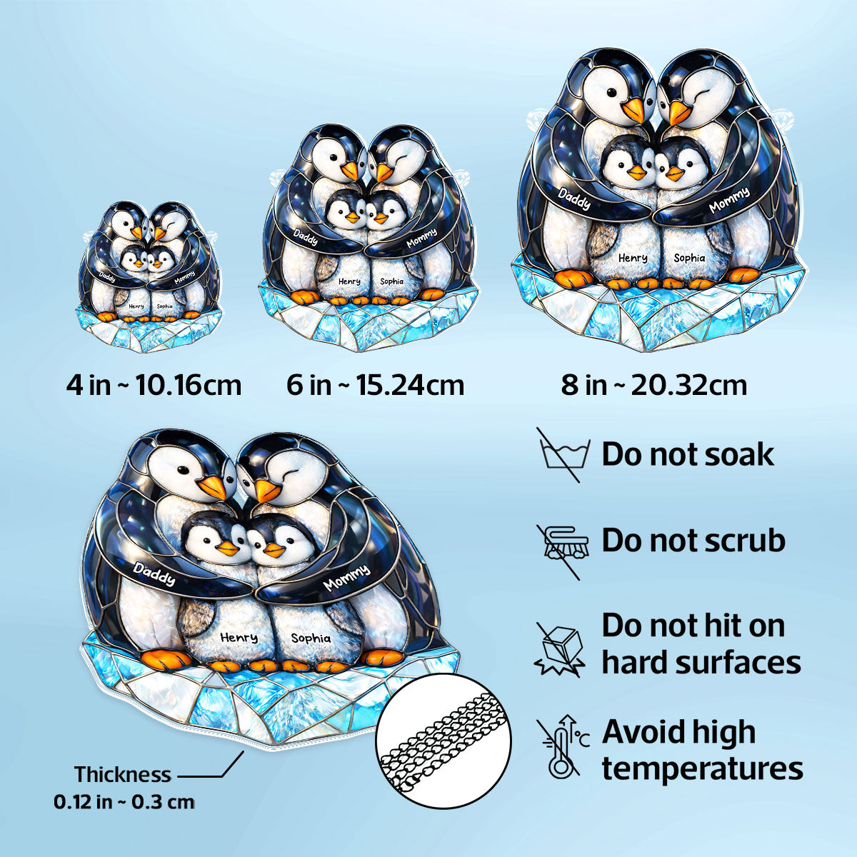 Penguin Family - Personalized Acrylic Suncatcher - Heartfelt Mother's Day Gift for Mom