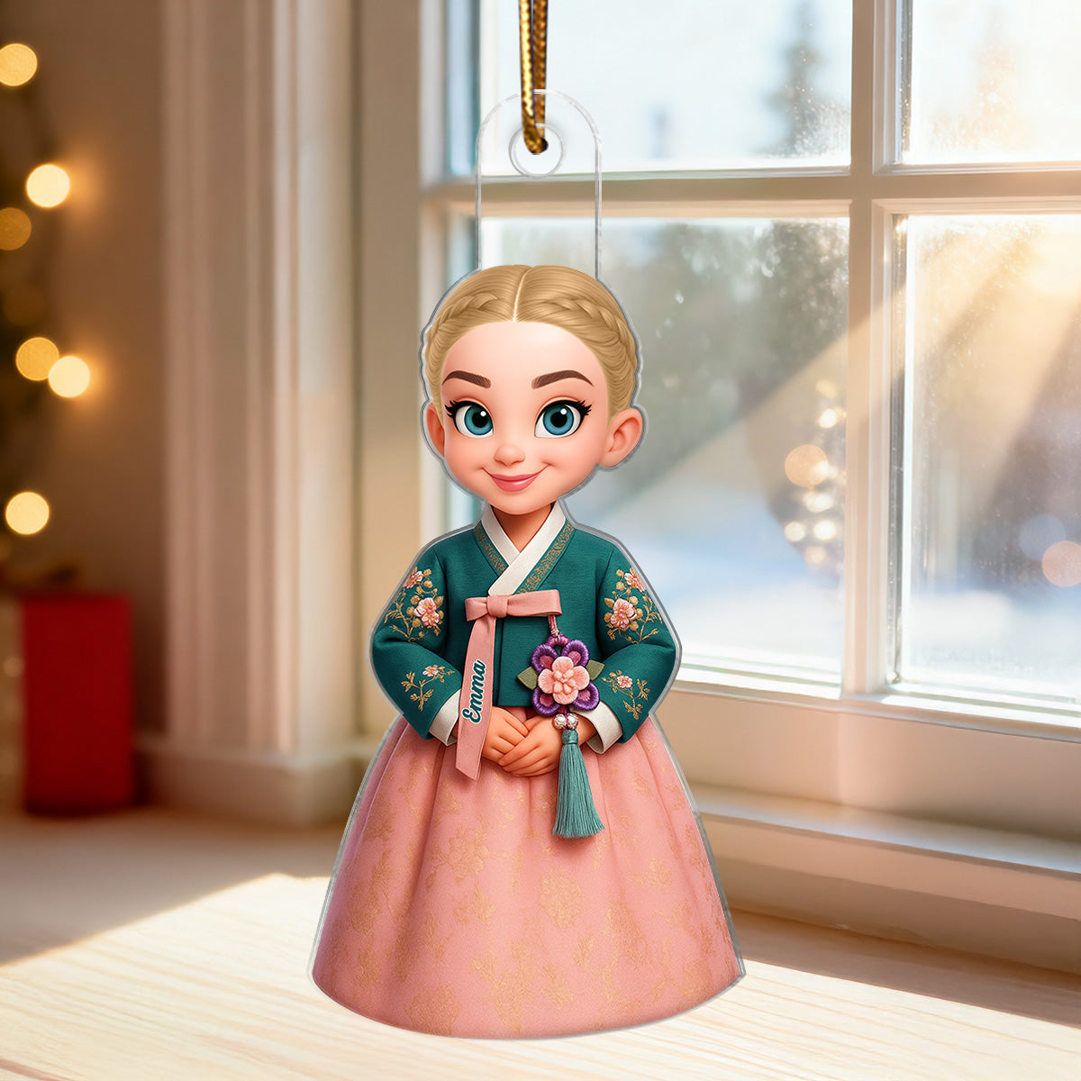 3D Effect Man Woman Korean Hanbok - Personalized Acrylic Ornament - Gift For Korean, Korean Lovers