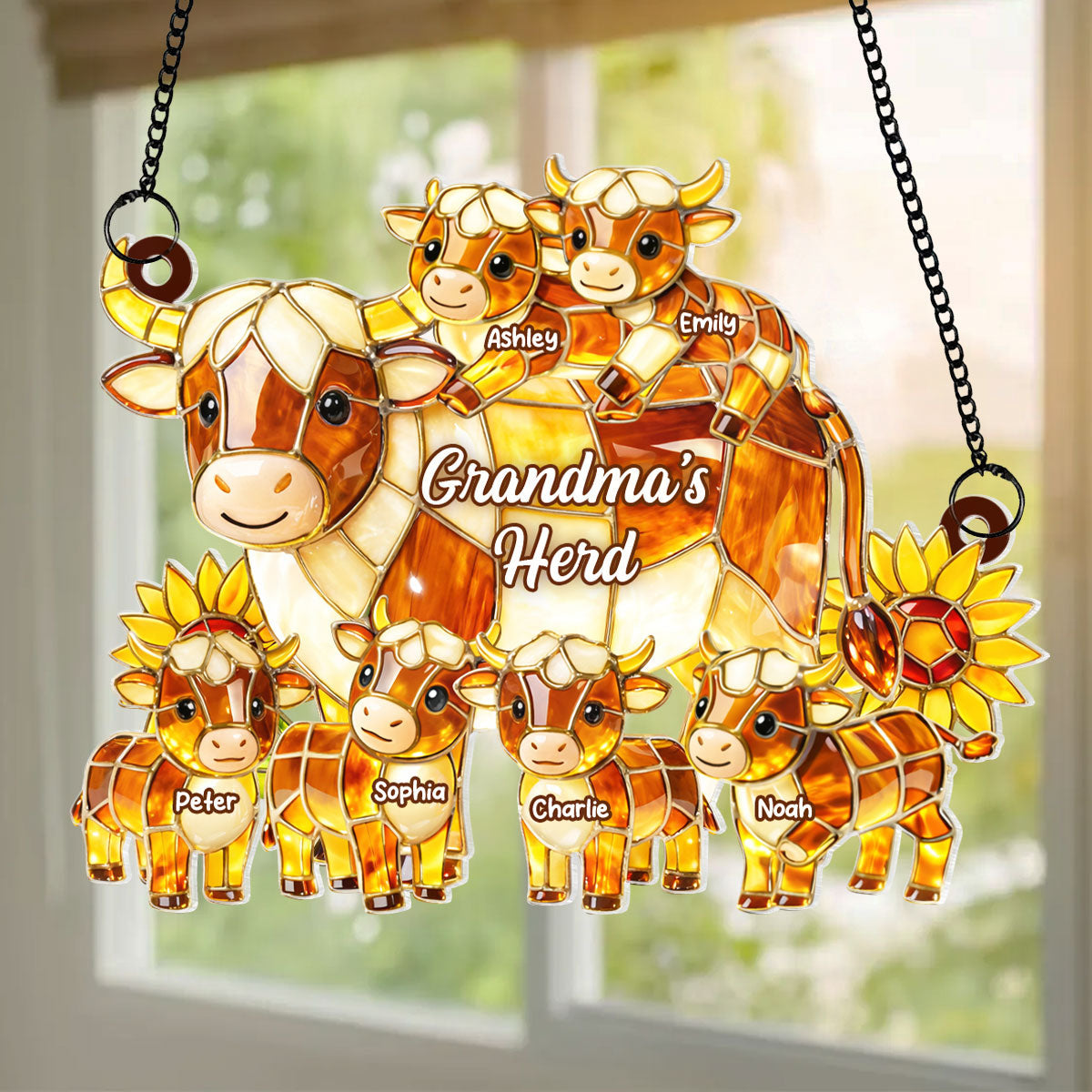 Grandma Mom's Herd - Personalized Suncatcher - Heartfelt Mother's Day Gift for Mom, Grandma, Wife