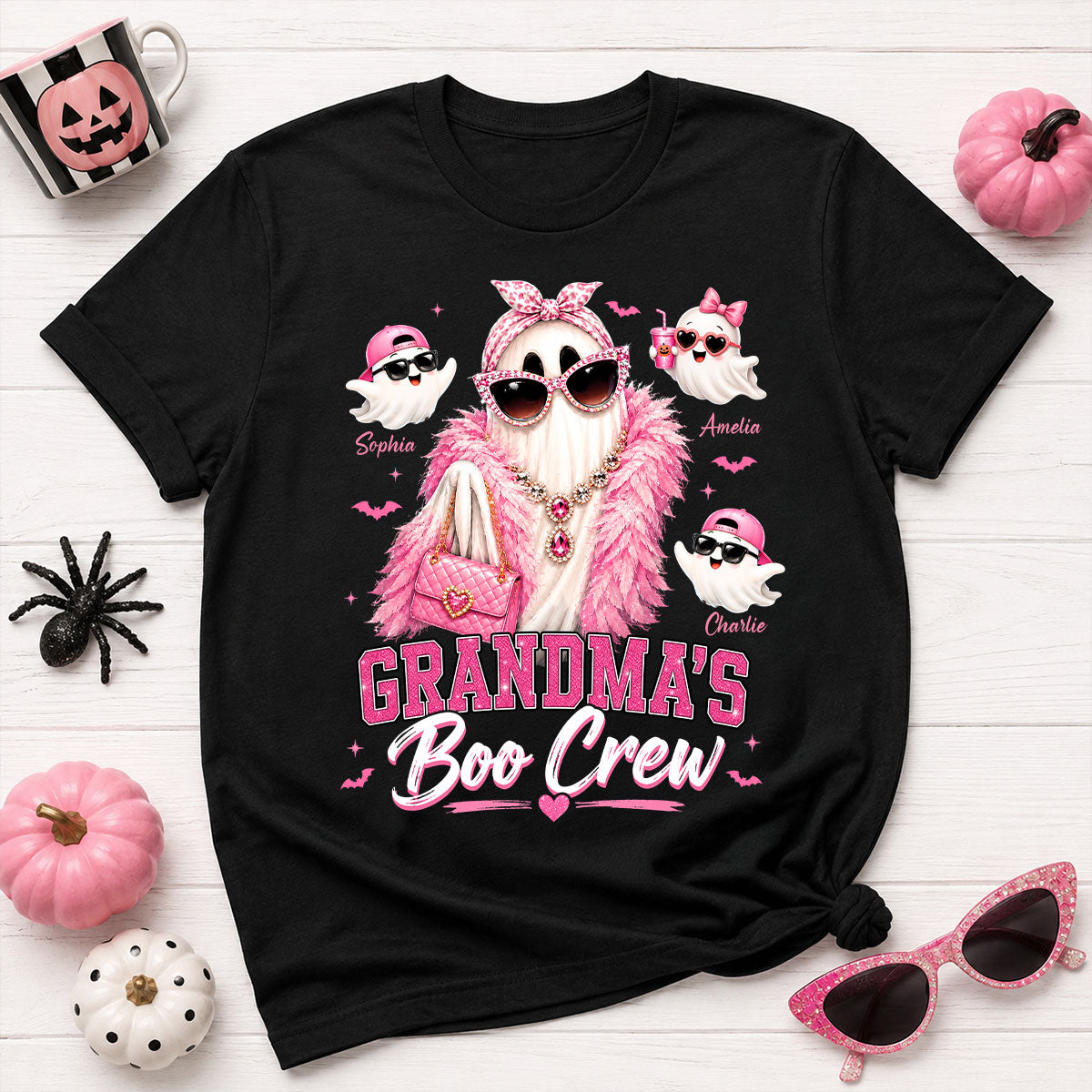 Grandma's Boo Crew Glam Ghost - Personalized Shirt - Halloween Gift for Grandma, Summerween