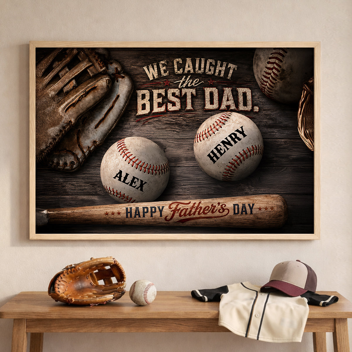 We Caught the Best Baseball Dad Ever - Personalized Poster - Father's Day Gift for Dad, Husband