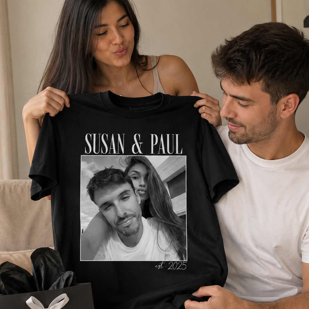 Custom Couple Photo Engagement - Personalized Shirt, - Vintage Couple Picture Shirt, Wedding Anniversary Gift, Couple Gift