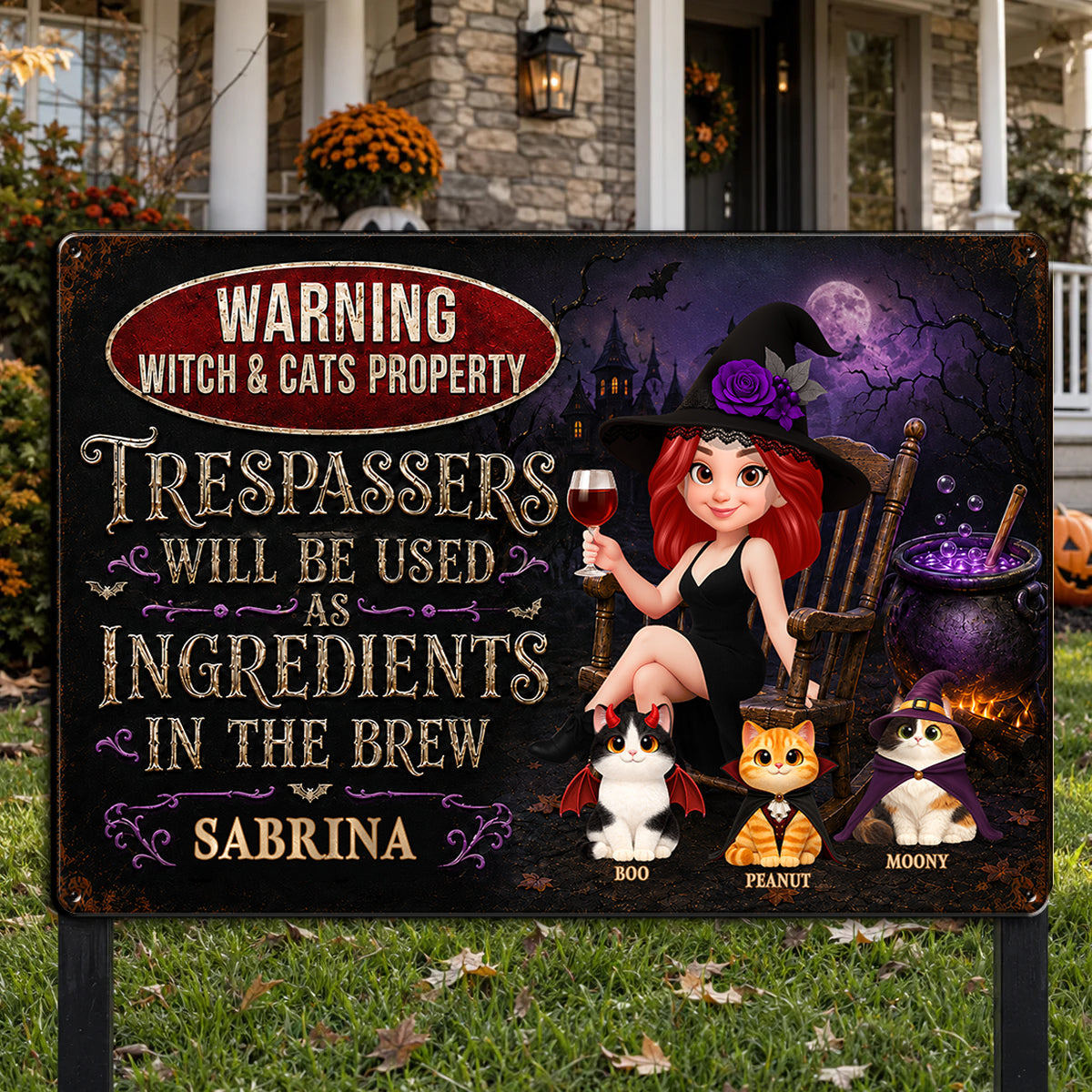 Trespassers Will Be Used As Ingredients In The Brew - Personalized Metal Sign - Halloween Decor Gift