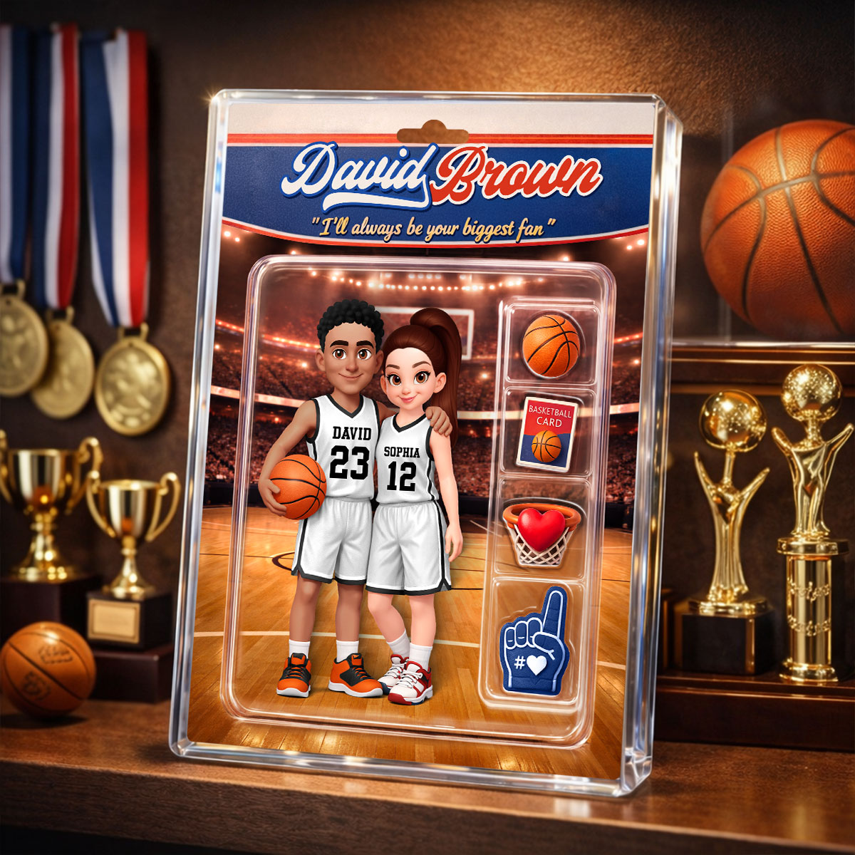 Basketball Couple I'll Always Be Your Biggest Fan Custom Action Figure - Personalized Acrylic Block Plaque - Sentimental Gift for Him
