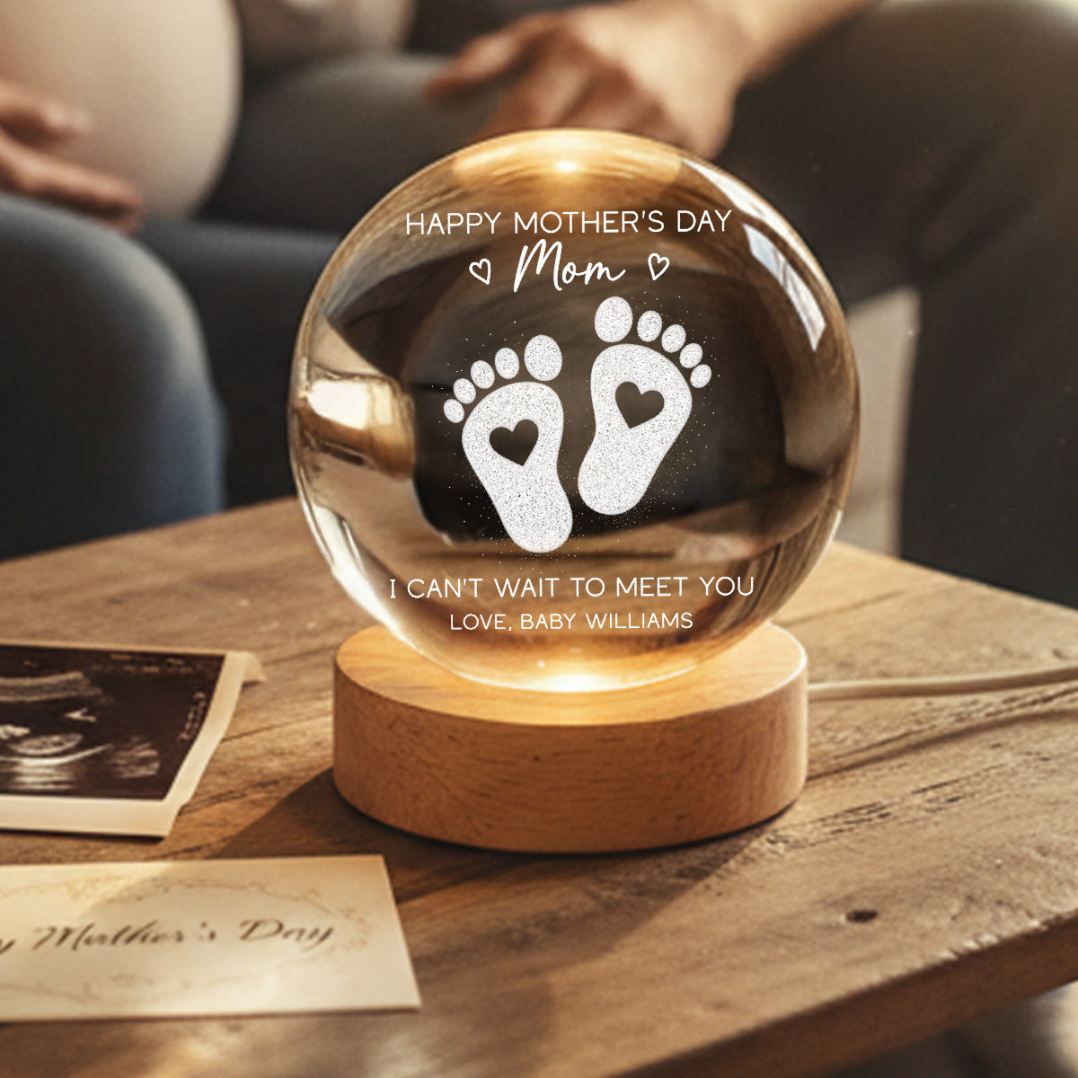 Happy Mother's Day From The Bump - Personalized Crystal Ball LED Night Light - First Mother's Day For Pregnancy Mom
