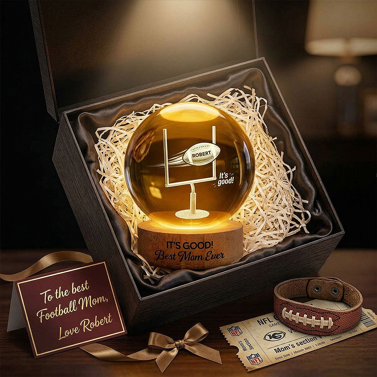 It's Good! Best Mom Ever - Personalized Crystal Ball LED Night Light - Mother's Day Gift For American Football Mom