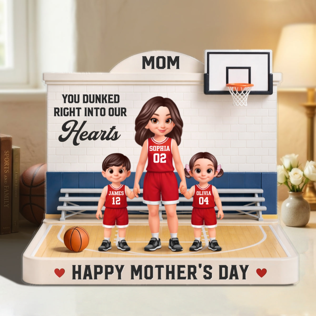 Basketball Mom You Dunked Right Into Our Hearts 2D Flat - Personalized Acrylic Block Plaque - Mother's Day Gift For Basketball Mom