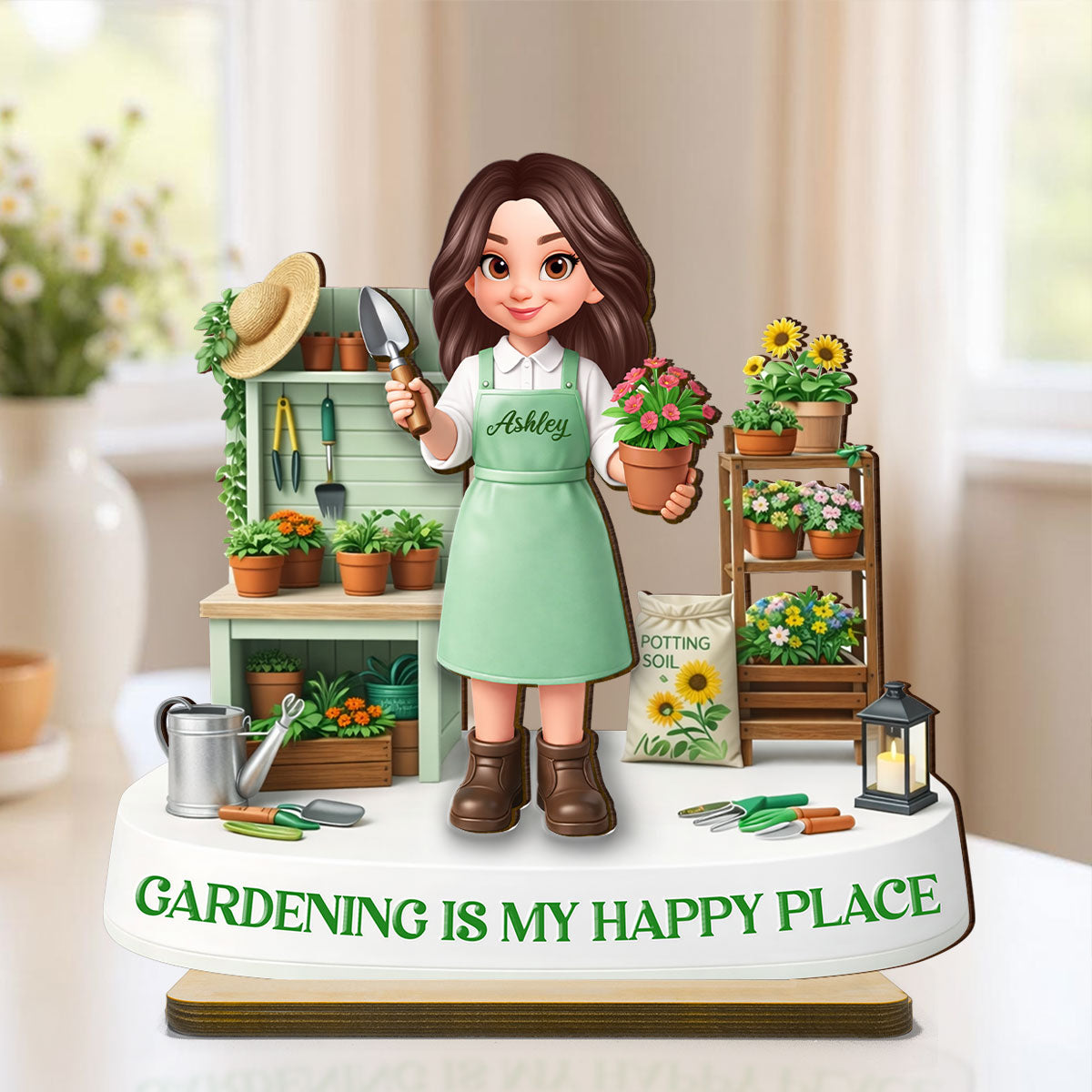 Gardening Is My Happy Place - Personalized 2-Layered Wooden Plaque - Gift For Mom, Grandma