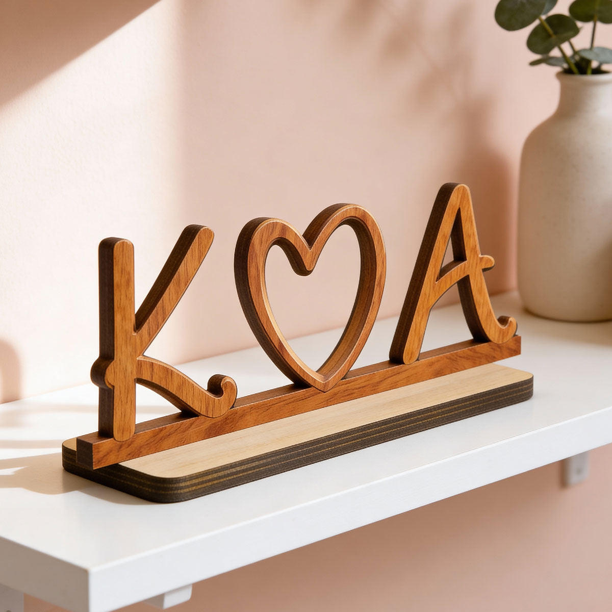 Couple Initials Heart - Personalized 2-Layered Wooden Plaque - Valentine's Day Gift for Her, for Him