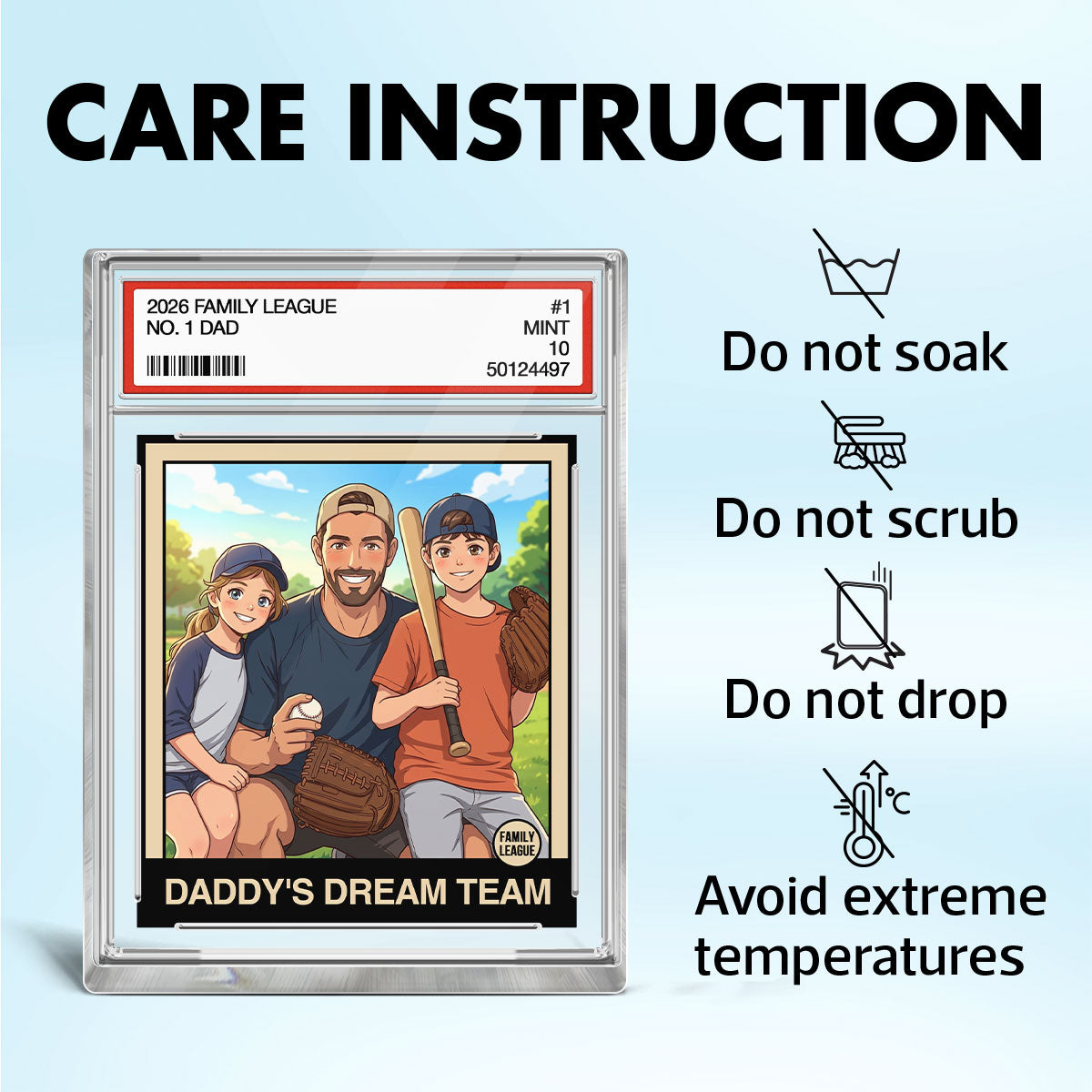 Cartoon Style Baseball Daddy's Dream Team Trading Card - Personalized Acrylic Block Plaque -  Gift For Baseball Dad, Husband