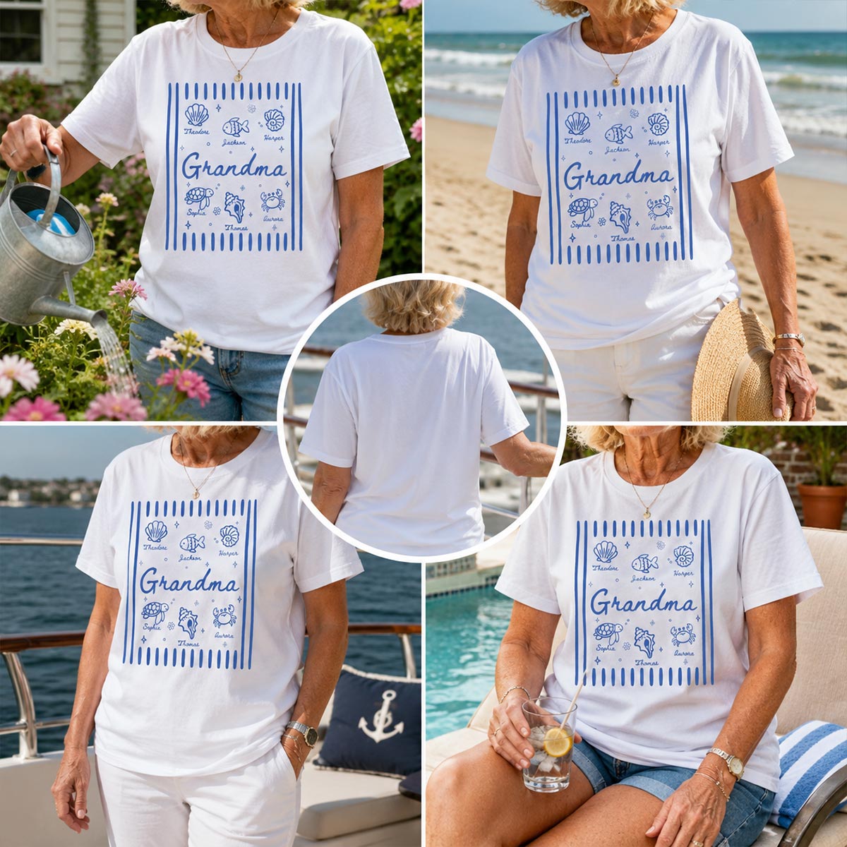 Blue Retro Summer Grandma Mom - Personalized Shirt