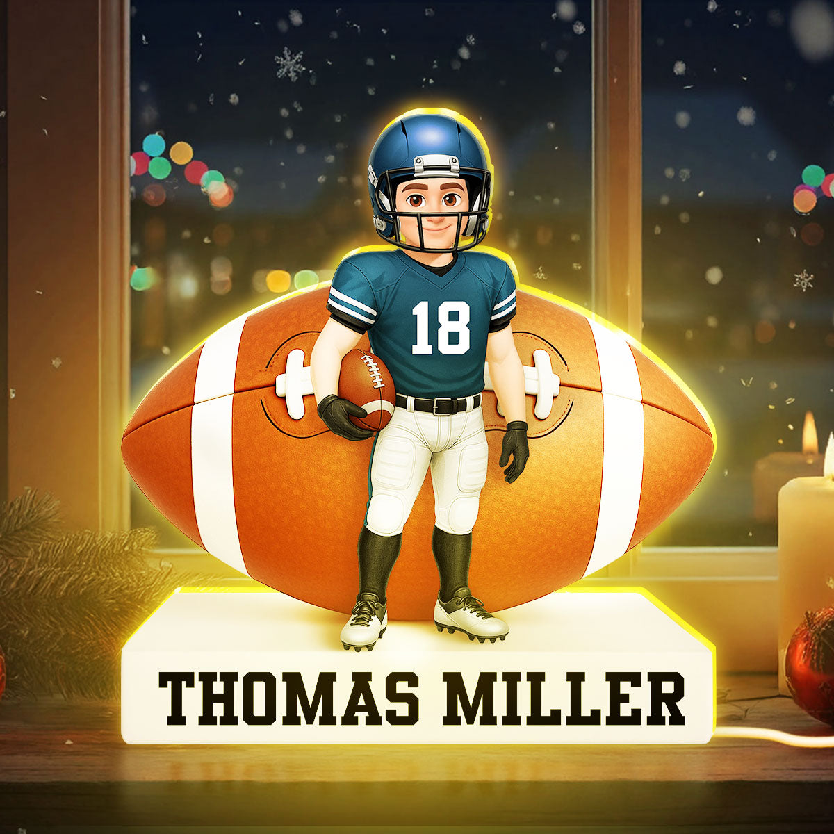 Football Boy 3D Effect - Personalized Light Box - Christmas Gift for Teen Boy Girl Daughter Son