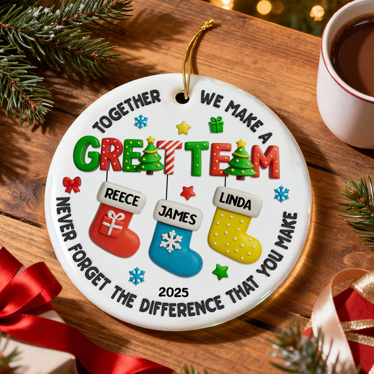 Together We Make A Great Team - Personalized Ceramic Ornament - Christmas Gift for Coworker