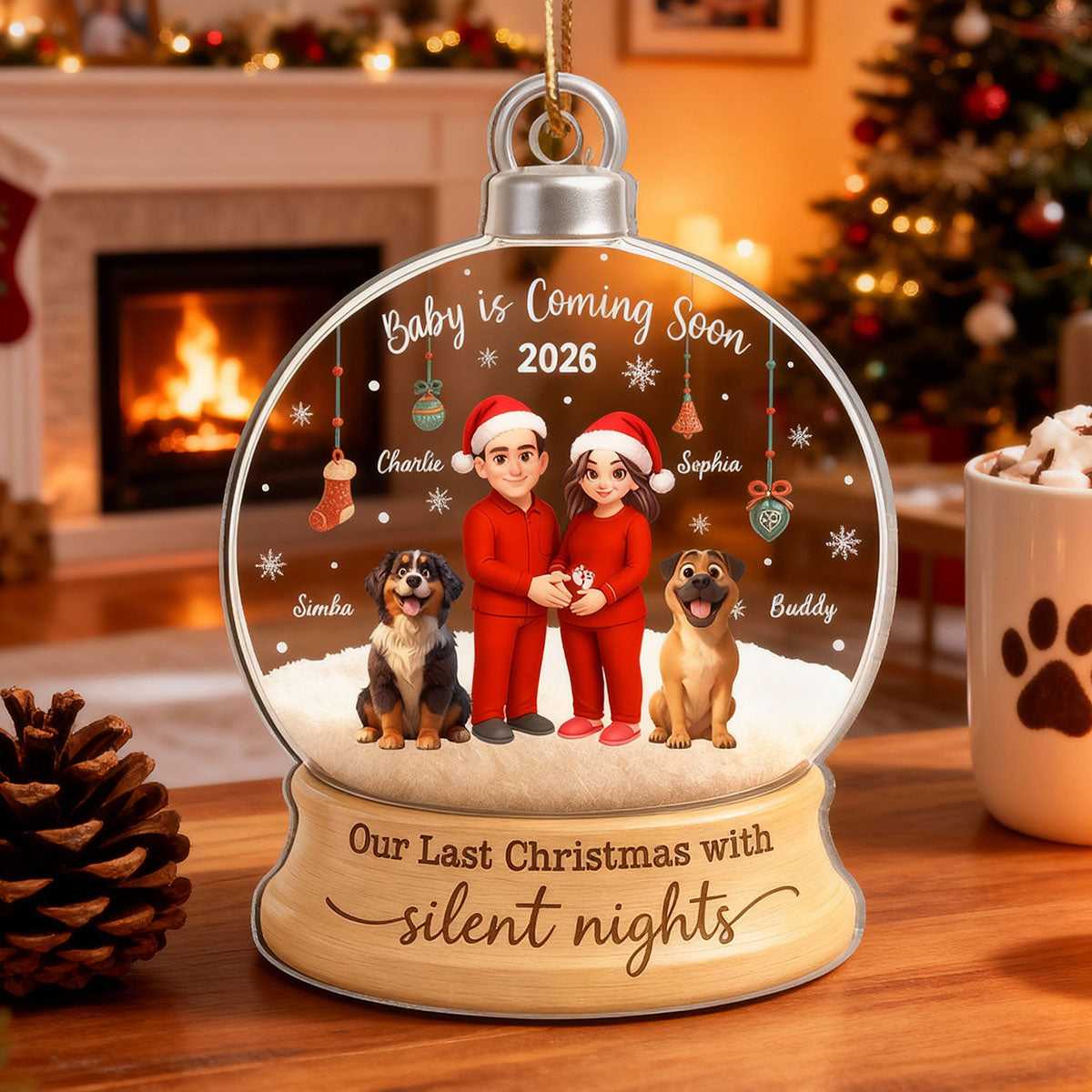 Last Christmas With Silent Nights Expecting Couple With Dog Cat - Personalized Acrylic Ornament