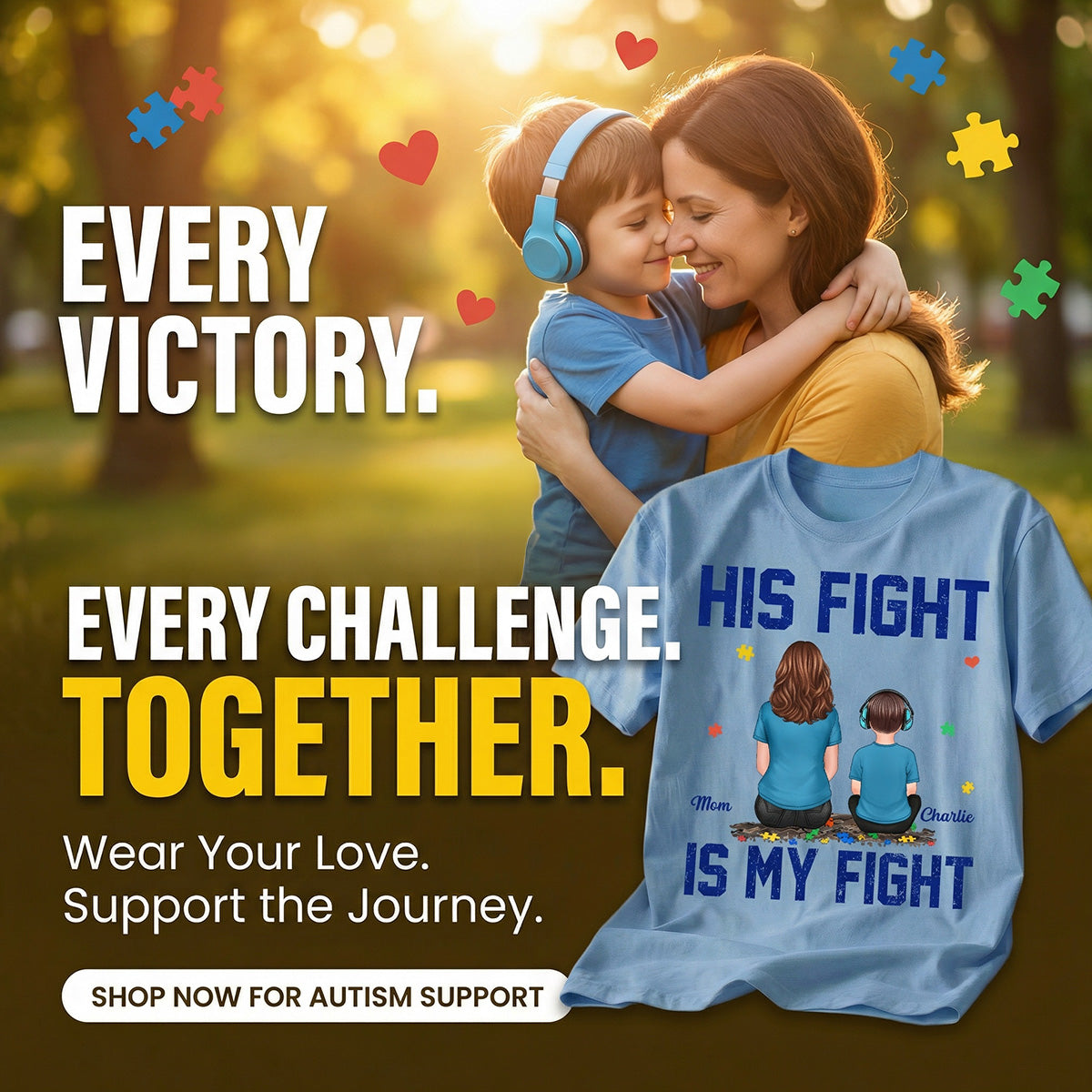 His Fight Is My Fight Autism Parent & Kid - Personalized Shirt - Autism Awareness Shirt