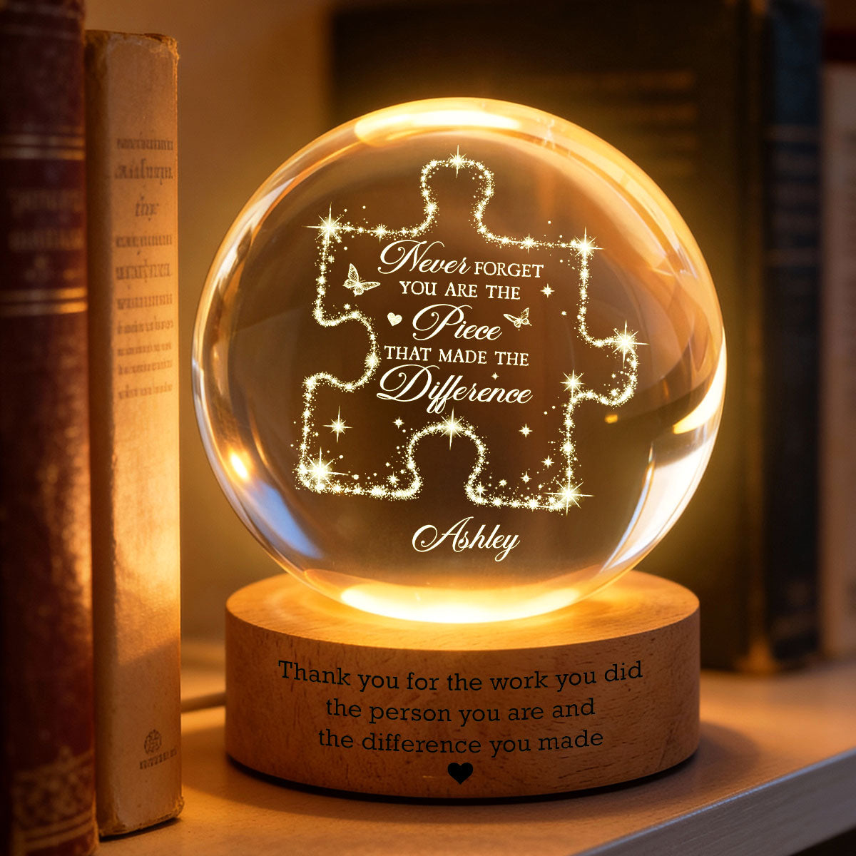 Never Forget The Difference You Make - Personalized Crystal Ball LED Night Light - Thank You Gift for Coworkers, Appreciation Gift, Gift For Teacher, Employee Leaving Gift, Gifts for Mentor