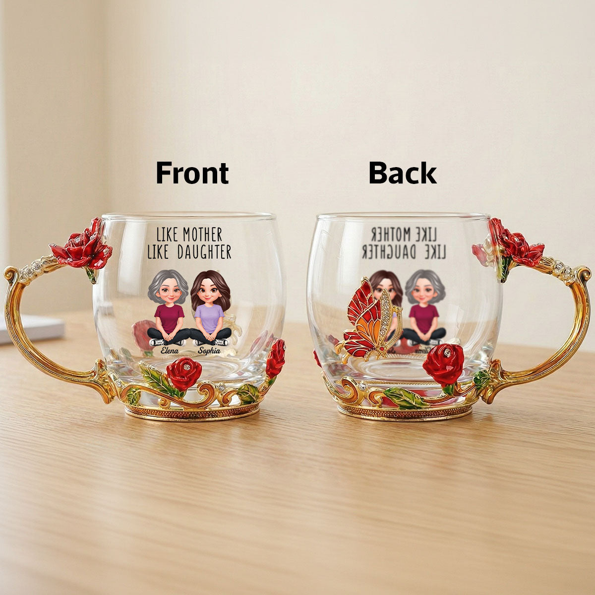 Like Mother Like Daughter Son - Personalized Enamel Flower Tea Cup - Gift For Mom