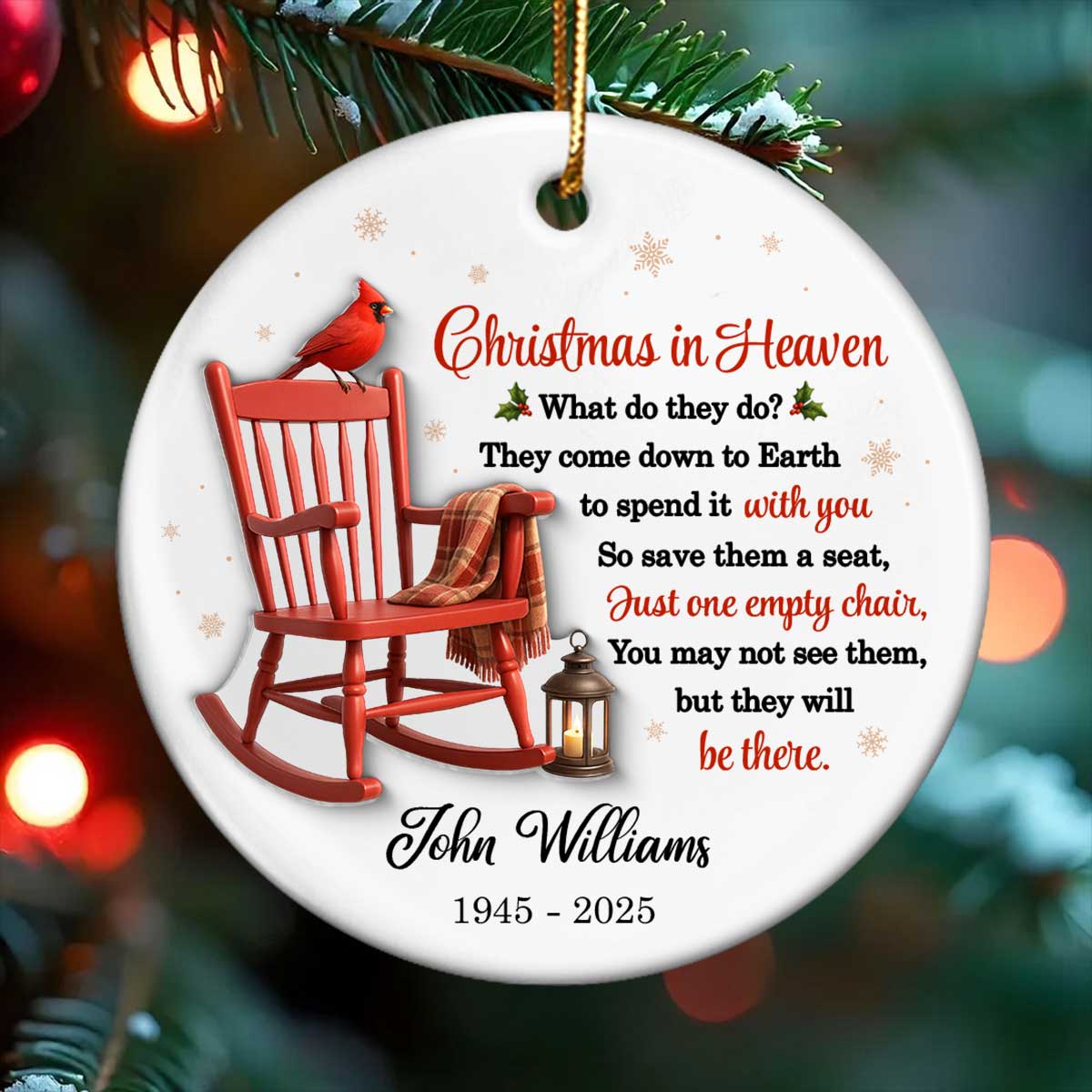 Christmas in Heaven - Personalized Ceramic Ornament with Acrylic - Sympathy Gift For Loss Of Loved Ones