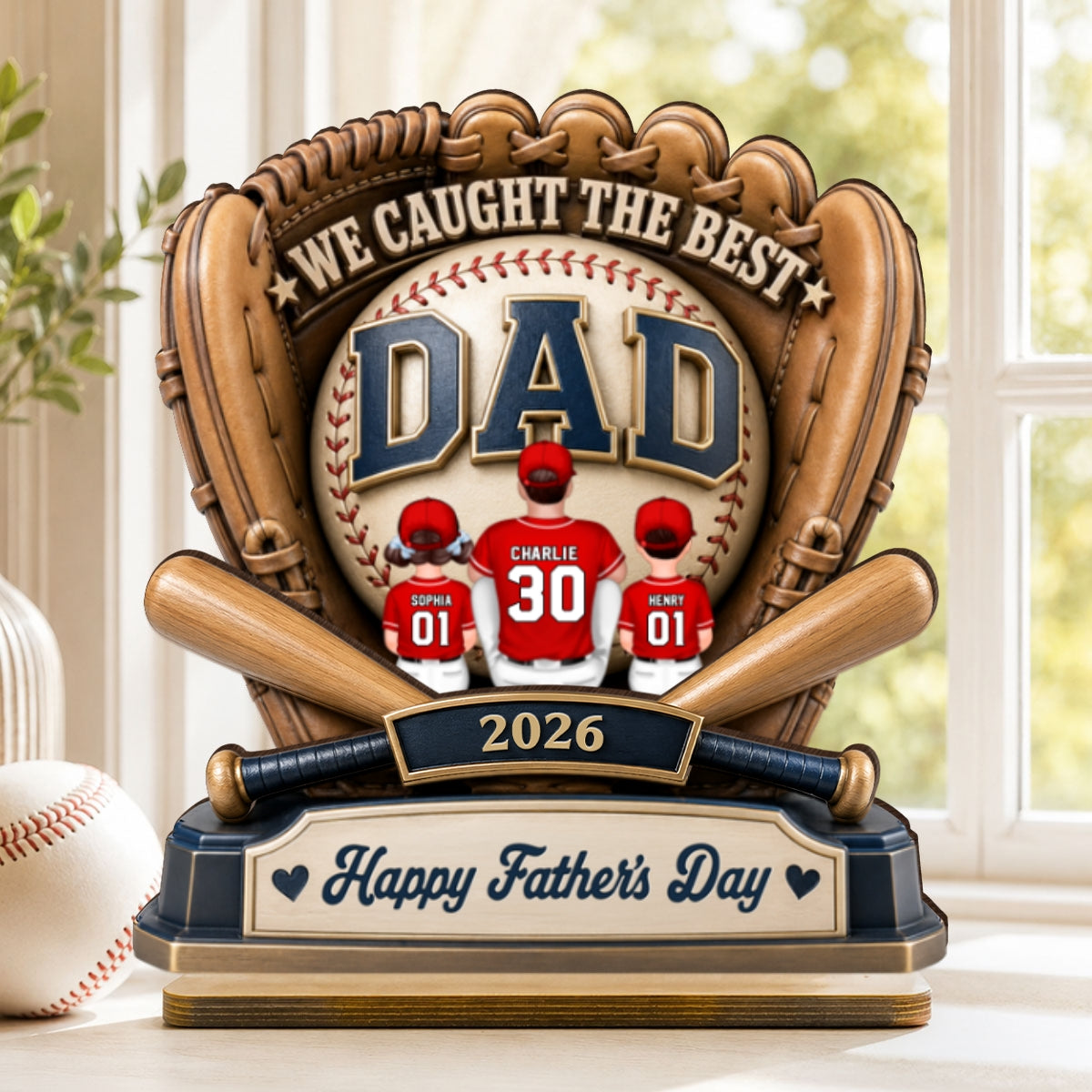 Dad's Greatest Catch Baseball - Personalized 2-Layered Wooden Plaque -  Gift For Dad, Husband