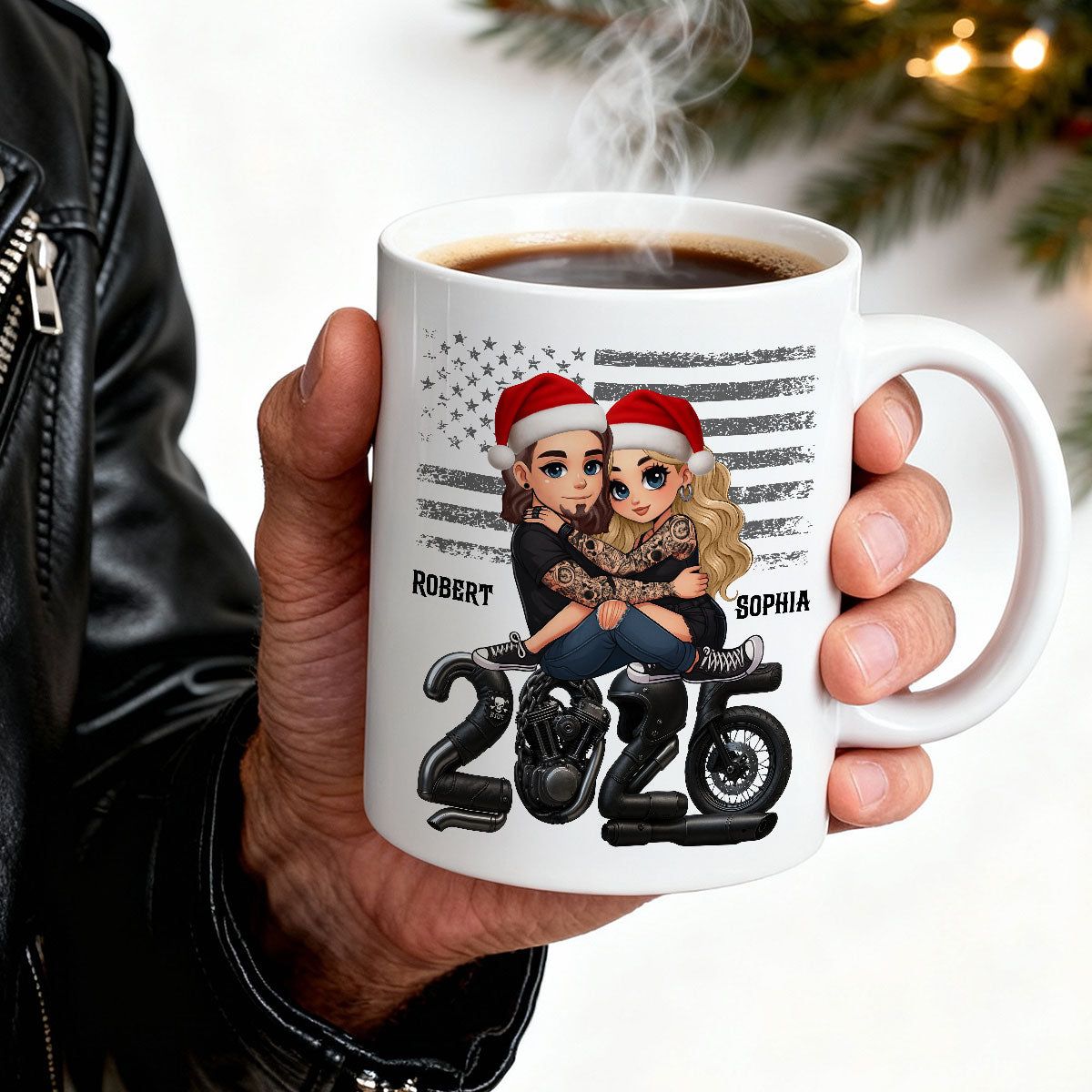 3D Effect Biker Couple Christmas - Personalized Mug - Gift For Bikers, Gift For Him, For Her