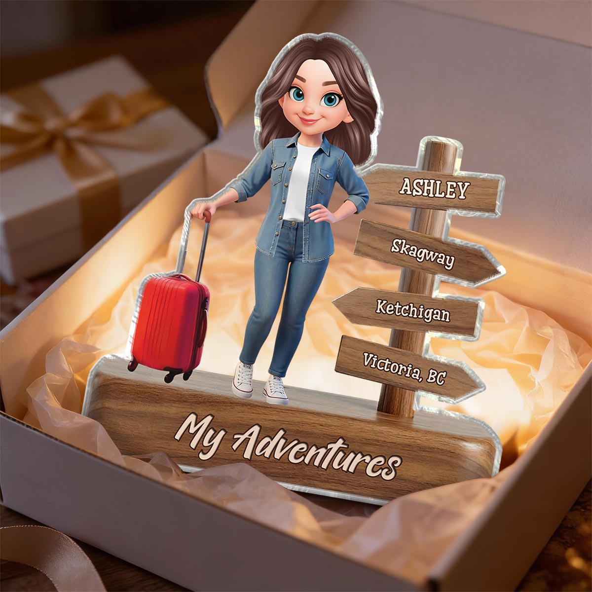 Man Woman Travel Adventures Traveling Destination 2D Flat - Personalized Acrylic Block Plaque - Gift for Travelers