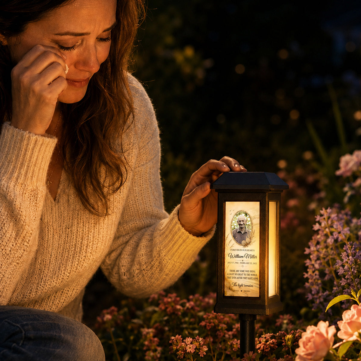 Custom Beach Memorial Photo - Personalized Solar Garden Light - Heartfelt Sympathy Gift for Loved Ones