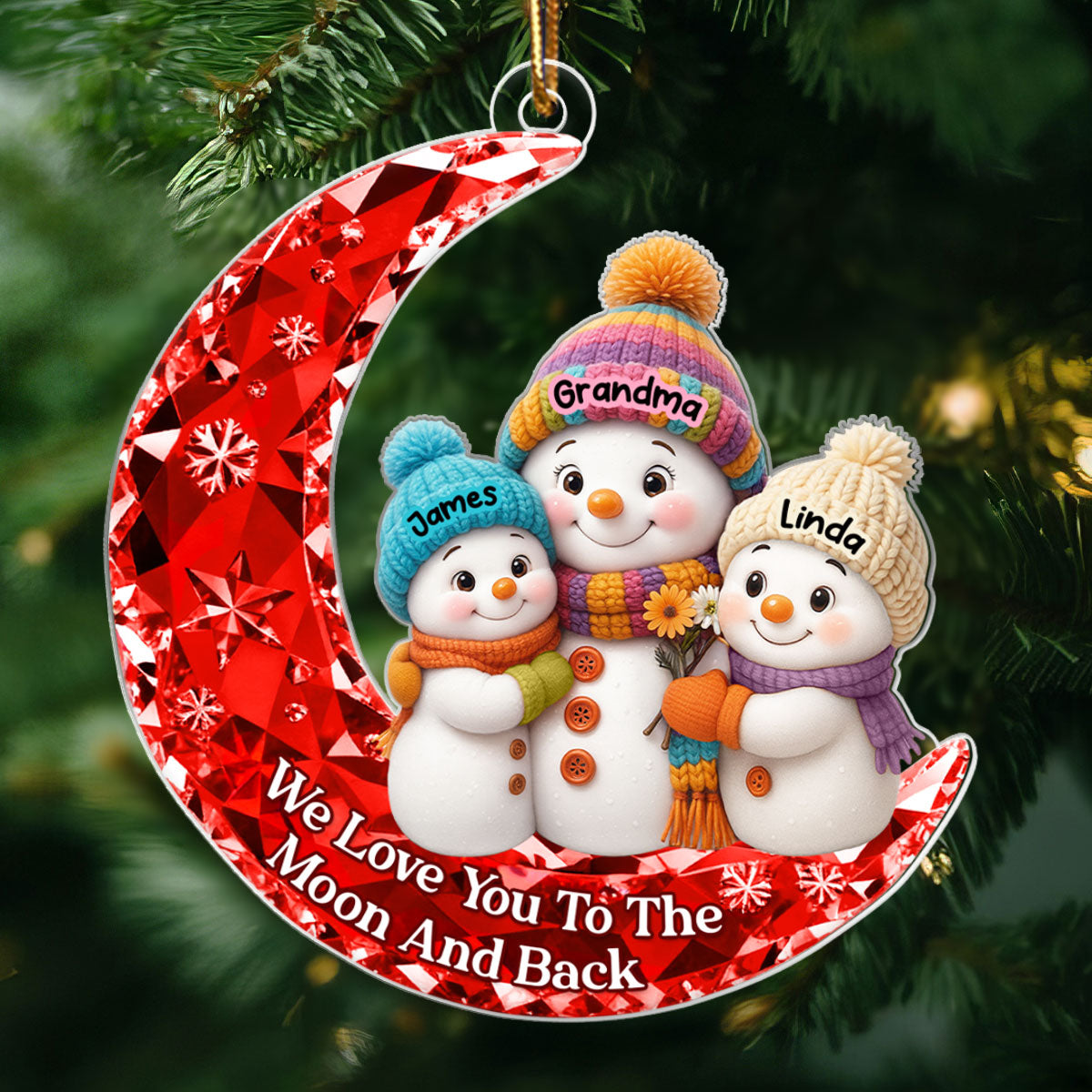 Love my Grandkid to the Moon and Back 3D Crystal Effect  - Personalized Acrylic Ornament - Christmas Gift for Grandma, Grandkids