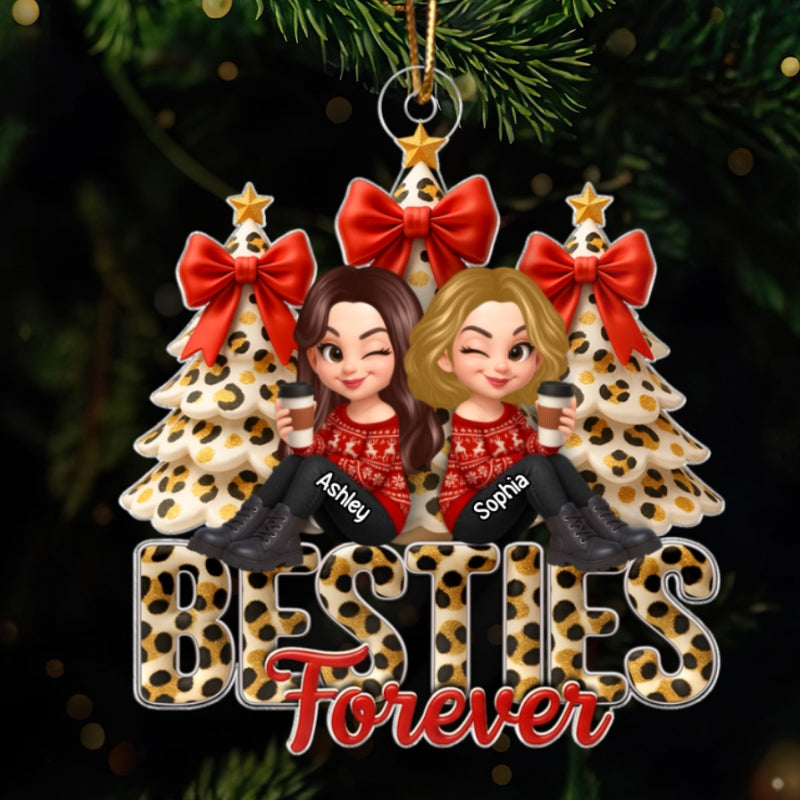 Besties Forever Leopard Pattern - Personalized Acrylic Ornament - Unique Christmas Gift for Best Friends