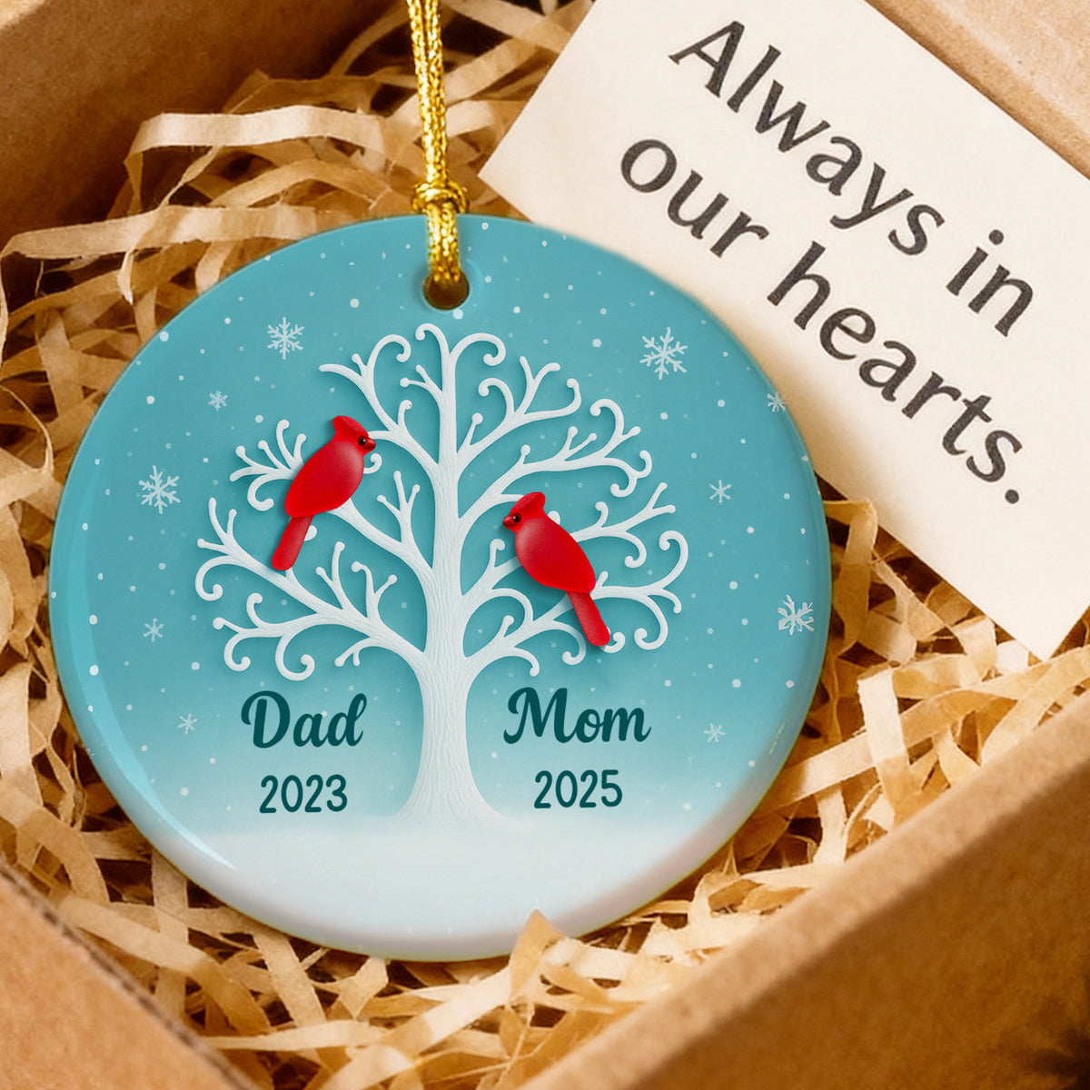 3D Sea Glass Effect Cardinal Memorial Tree - Personalized Ceramic Ornament - Heartwarming Remembrance Gift, Sympathy Gift
