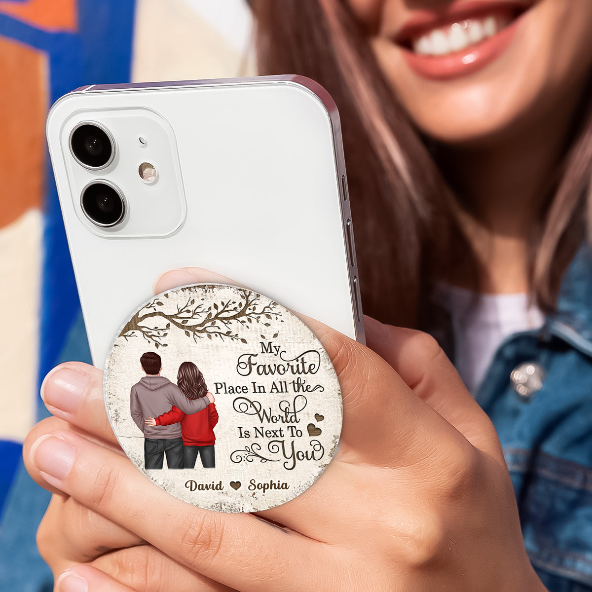 Couple Back View Favorite Place In The World - Personalized Acrylic Magnetic Phone Grip - Anniversary, Valentine's Day Gift, Gift For Her, Gift For Him