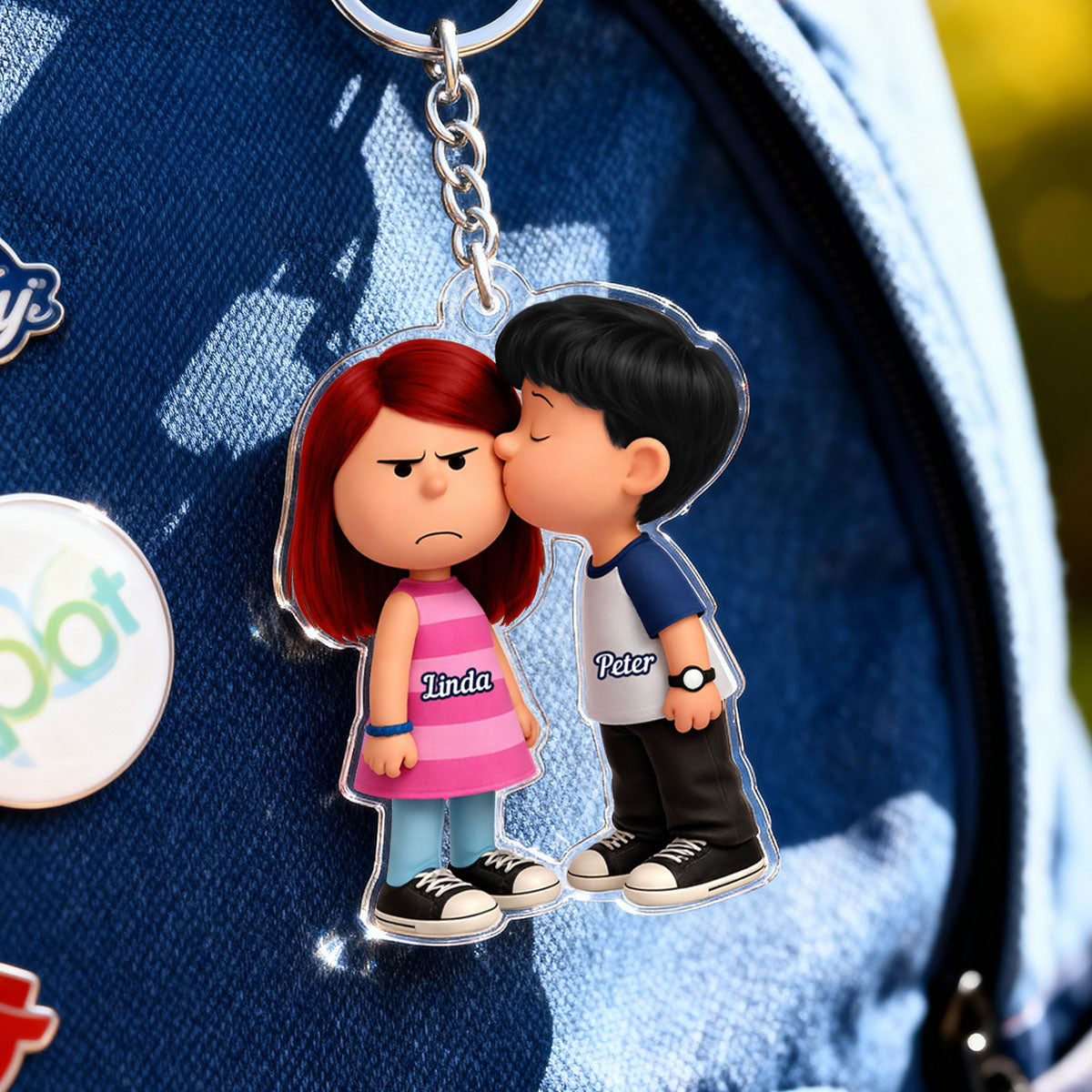 Cute Cartoon Couple - Personalized Keychain - Gift for Couple