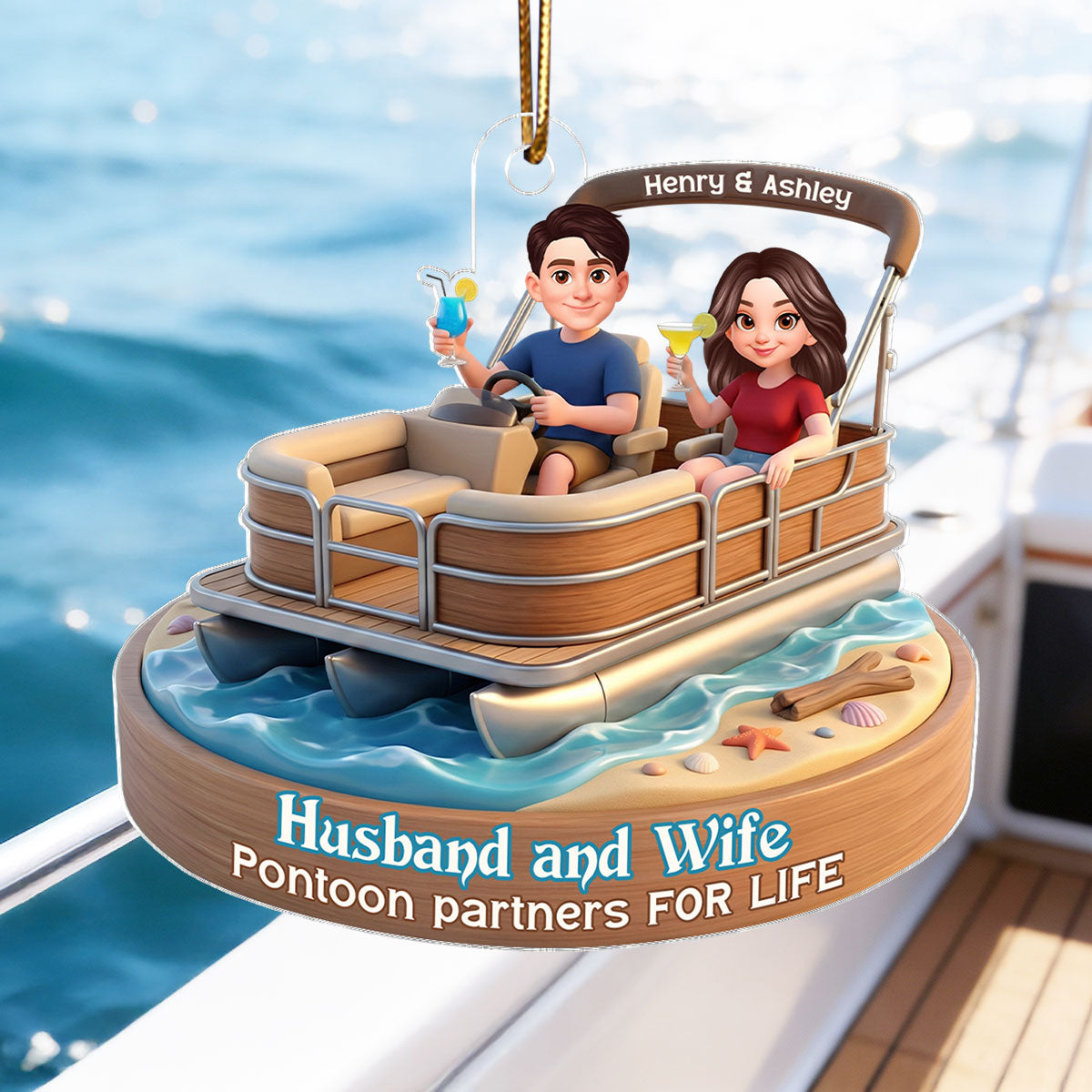 Husband and Wife Pontoon Partners for Life - Personalized Acrylic Car Hanger - Gift for him, Gift for her