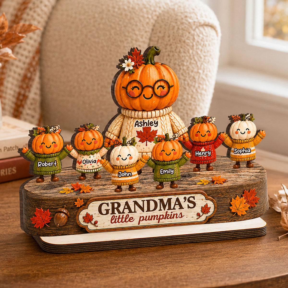Funny Fall Season Grandma's Little Pumpkins - Personalized 2-Layered Wooden Plaque - Fall Decor For Grandma