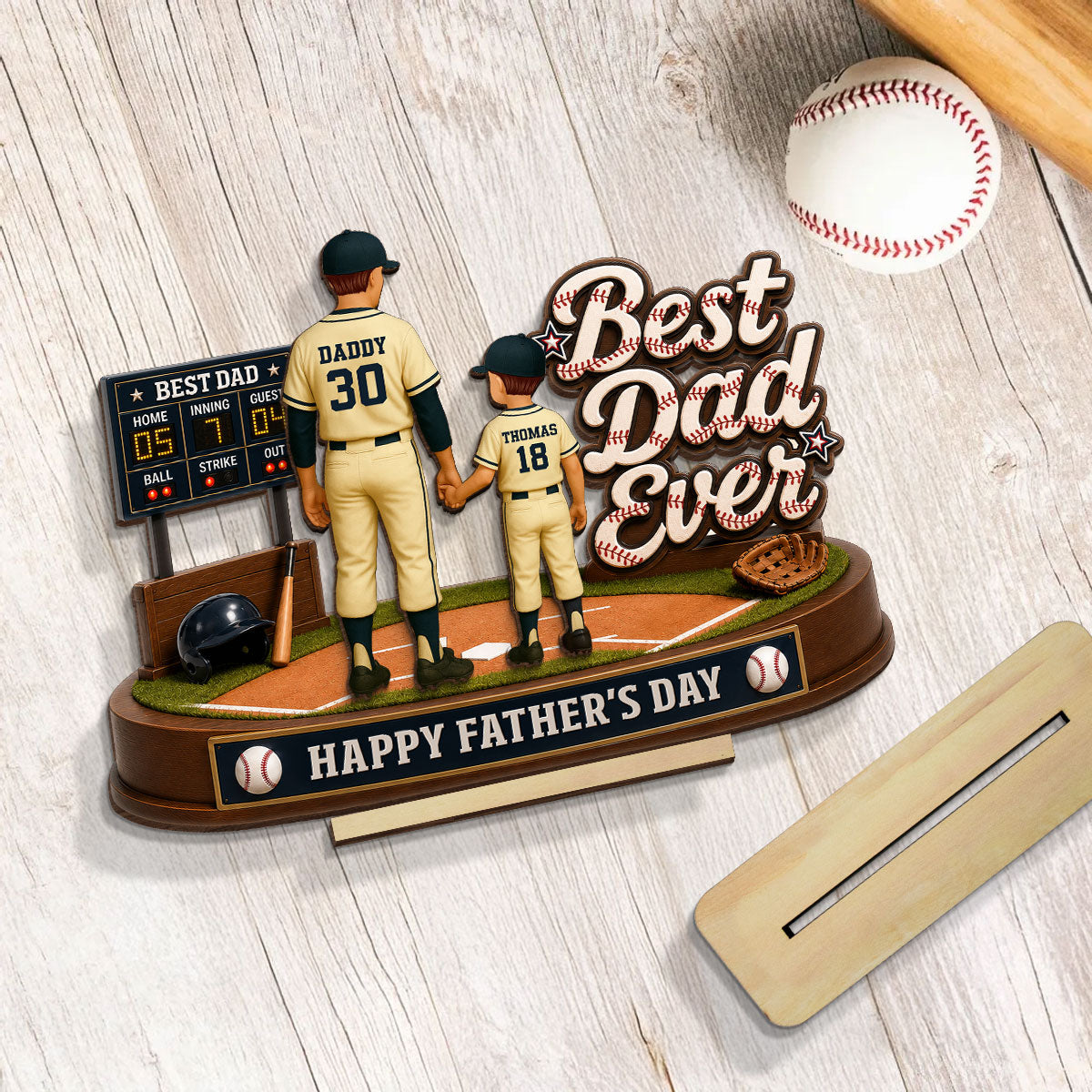 Best Baseball Dad Ever We Caught The Best Dad - Personalized 2-Layered Wooden Plaque -  Gift For Dad, Husband
