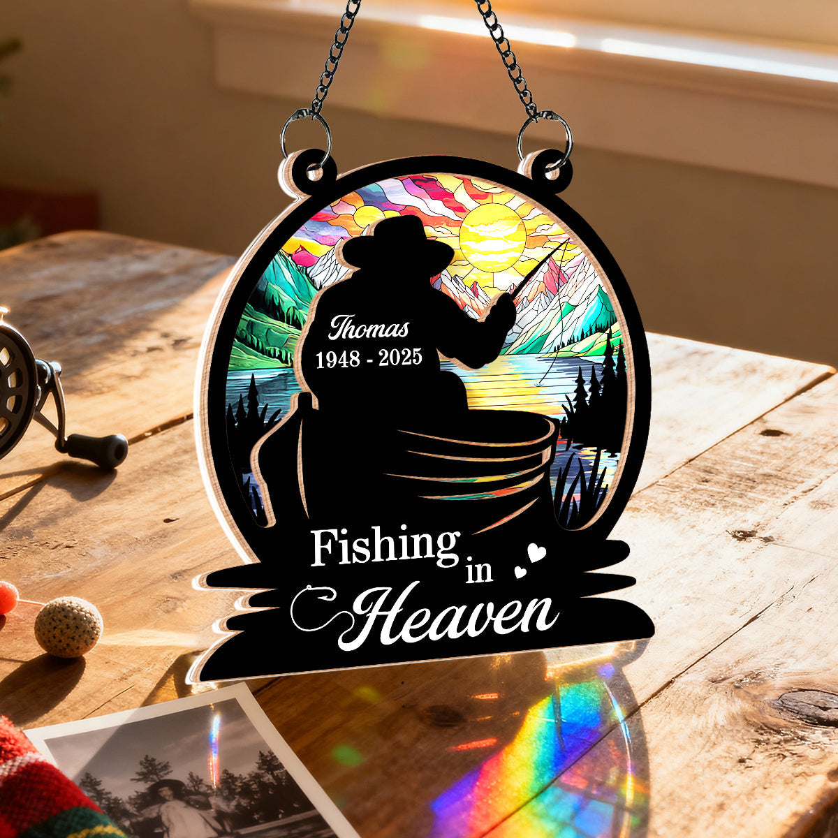 Fishing In Heaven Memorial - Personalized Suncatcher - Memorial Keepsake For Family