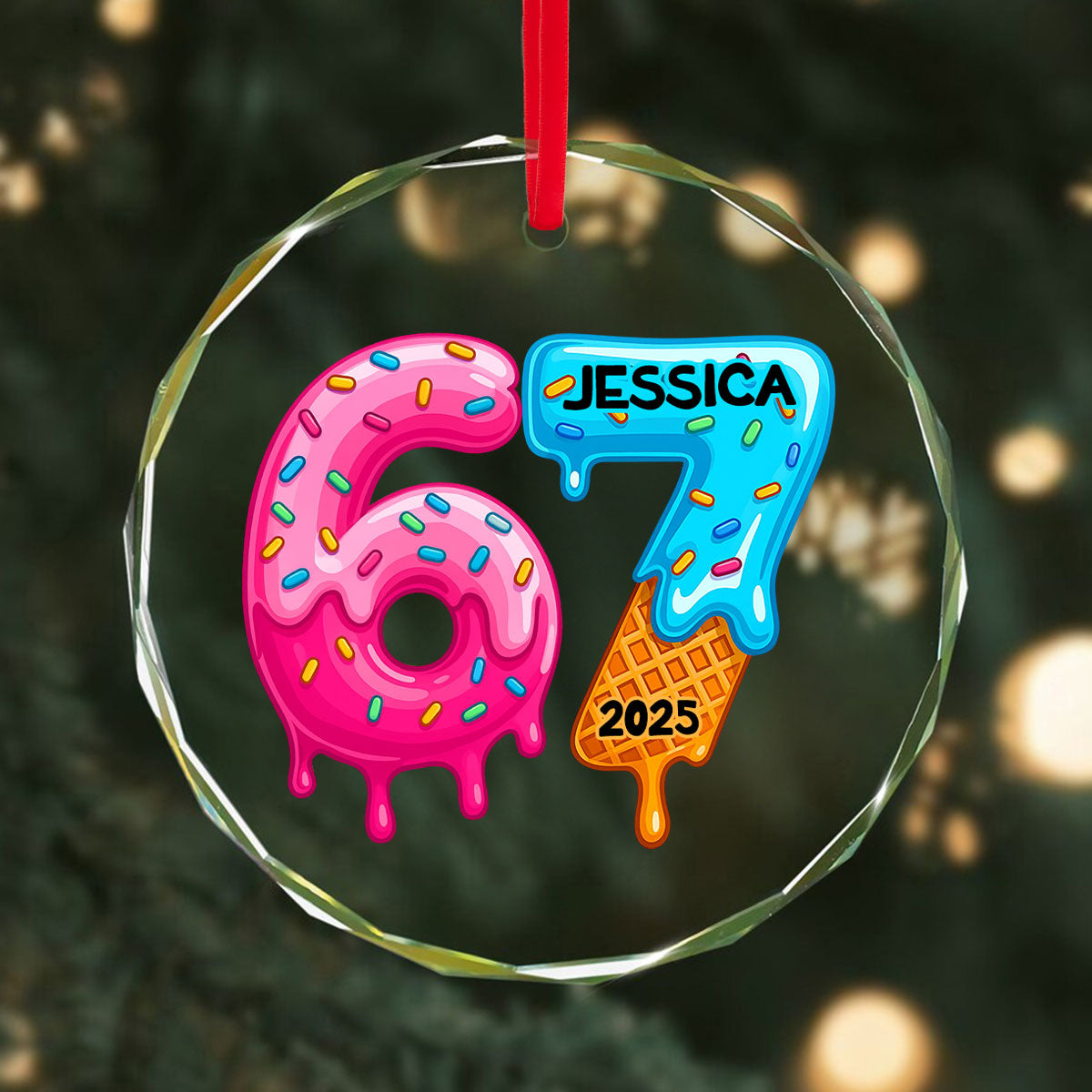 Custom Six Seven - Personalized Glass Ornament - Teen Slang Funny Tree Decor, Funny Teen Grandkid Gift