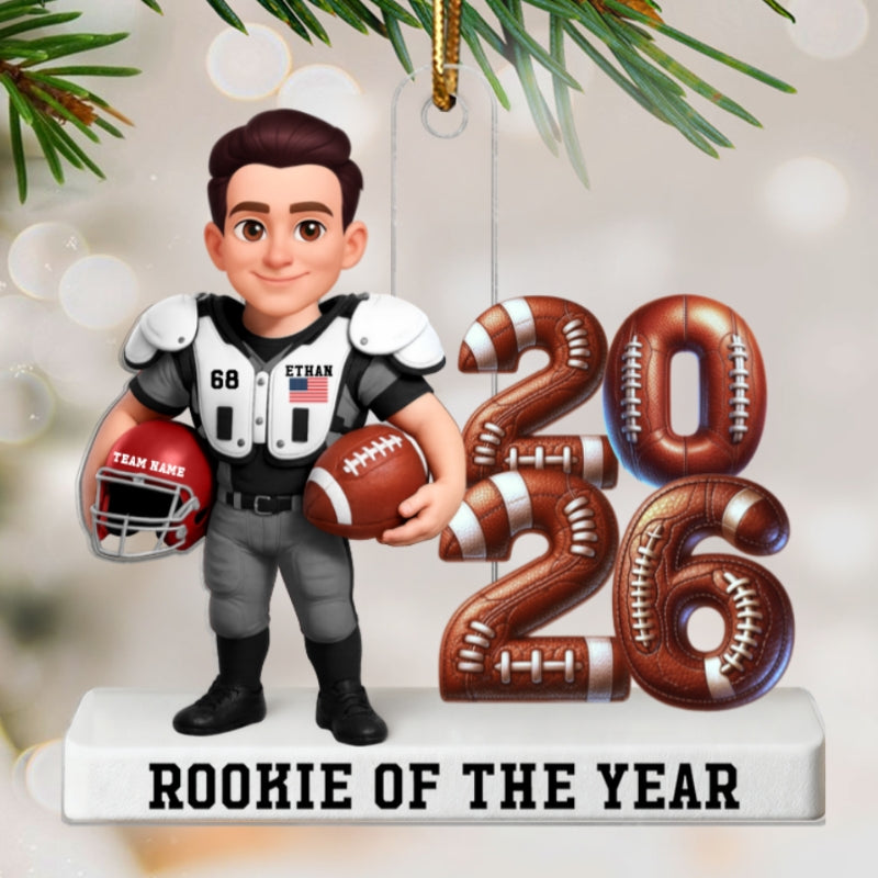Proud American Football Player Standing By Year 3D Effect - Personalized Acrylic Ornament
