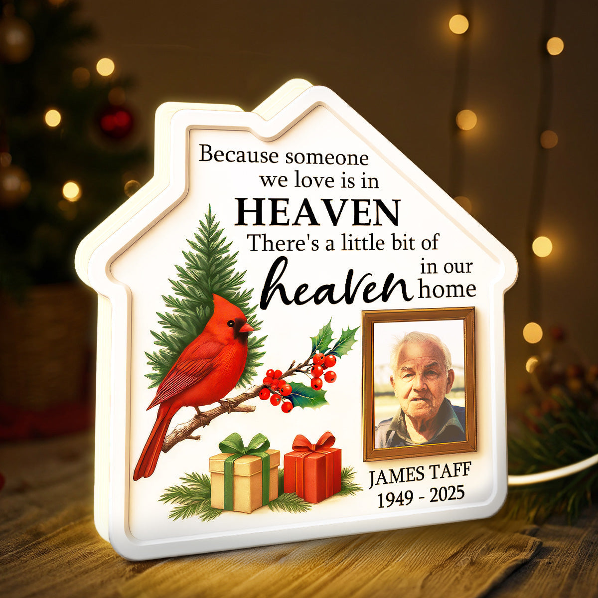 3D Effect Christmas Cardinal Family Memorial Because Someone We Love Is In Heaven - Personalized Light Box
