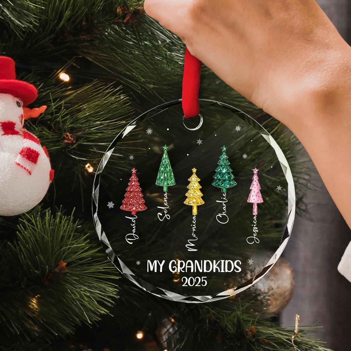 My Grandkids Christmas Tree 3D Crystal Effect - Personalized Glass Ornament - Christmas Gift for Grandma
