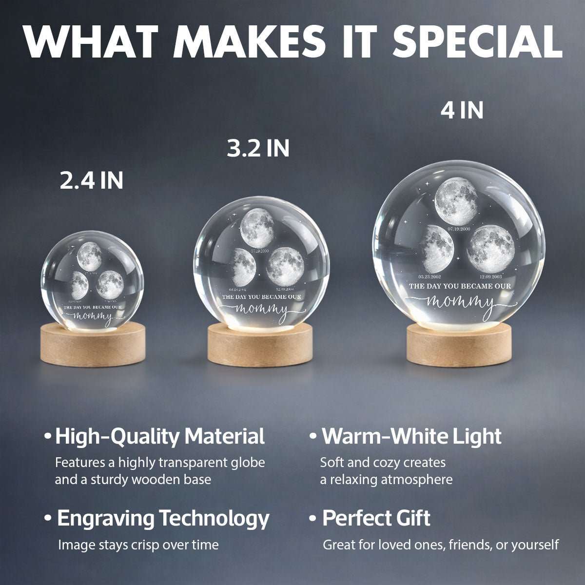 The Day You Became My Mom - Personalized Crystal Ball LED Night Light - Sentimental Mother's Day Gift