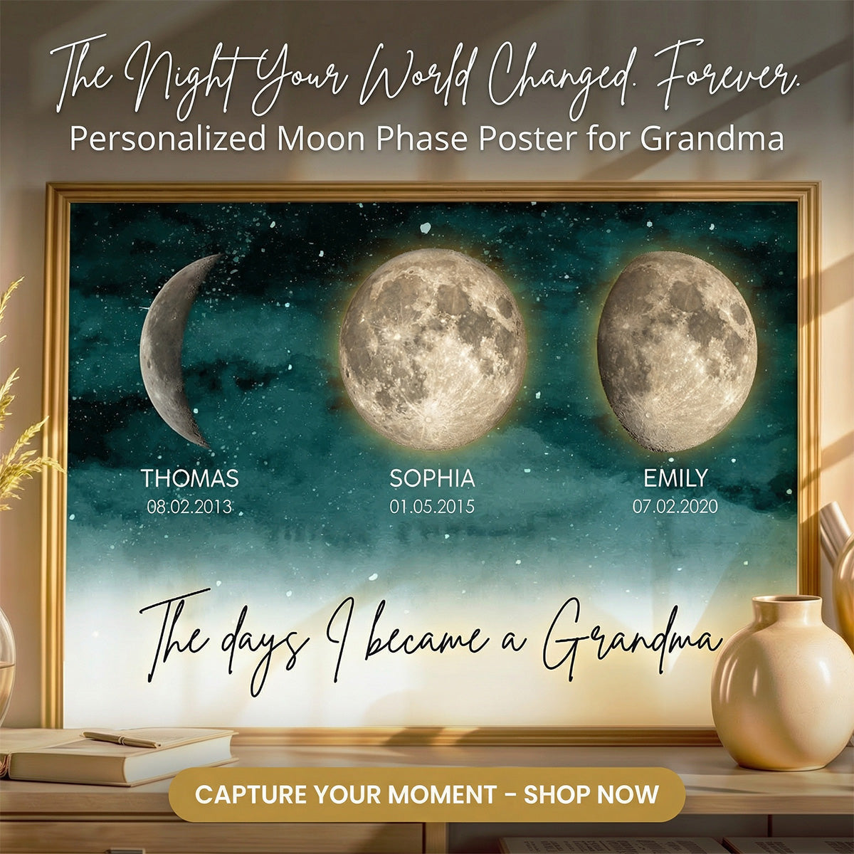 Starry Night The Day I Became A Grandma Custom Grandkids Birth Moon Phase - Personalized Poster - Mother's Day Gift For Grandma