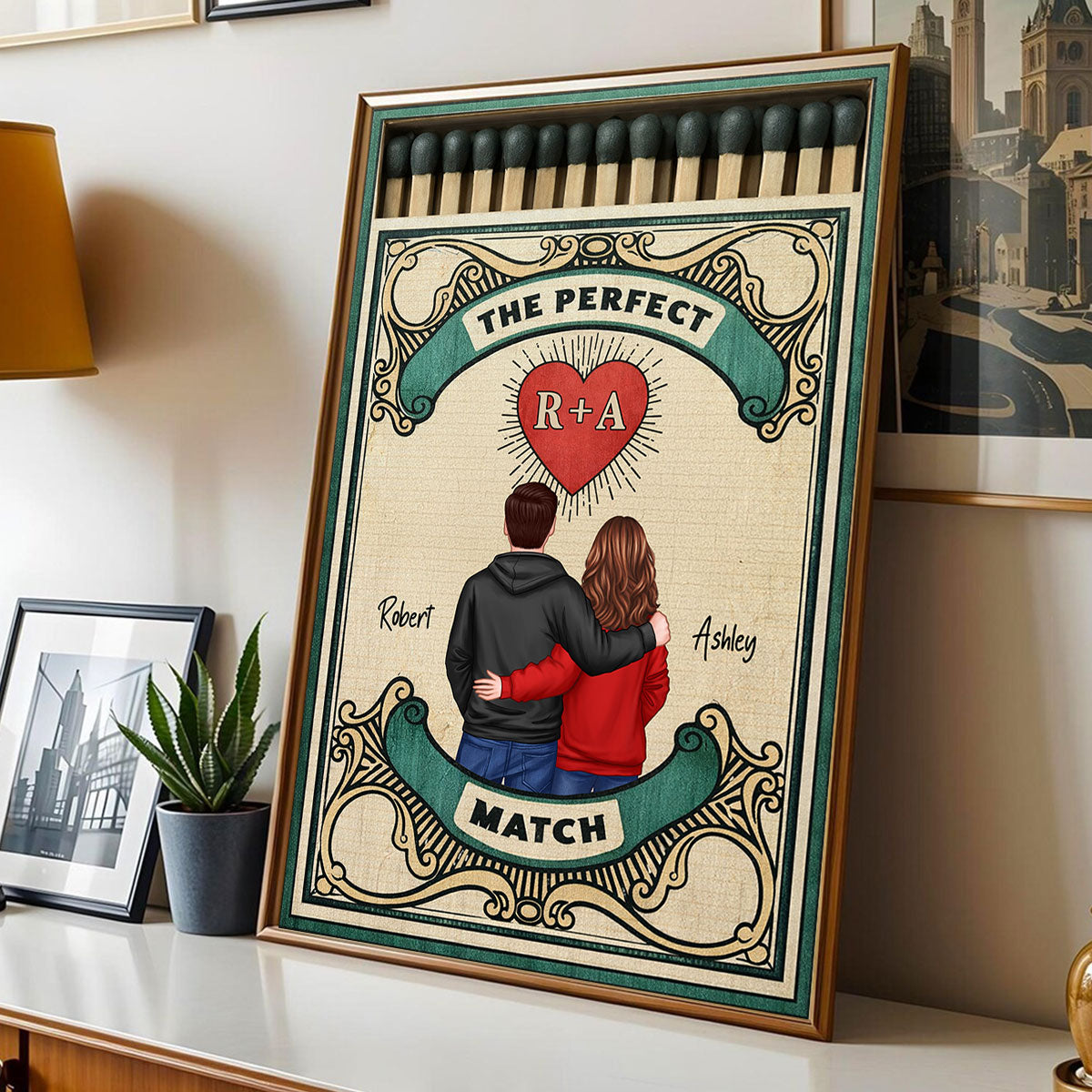 Retro Vintage Nostalgia Romance The Perfect Match Couple Matchbox - Personalized Poster - Heartfelt Gift For Couple
