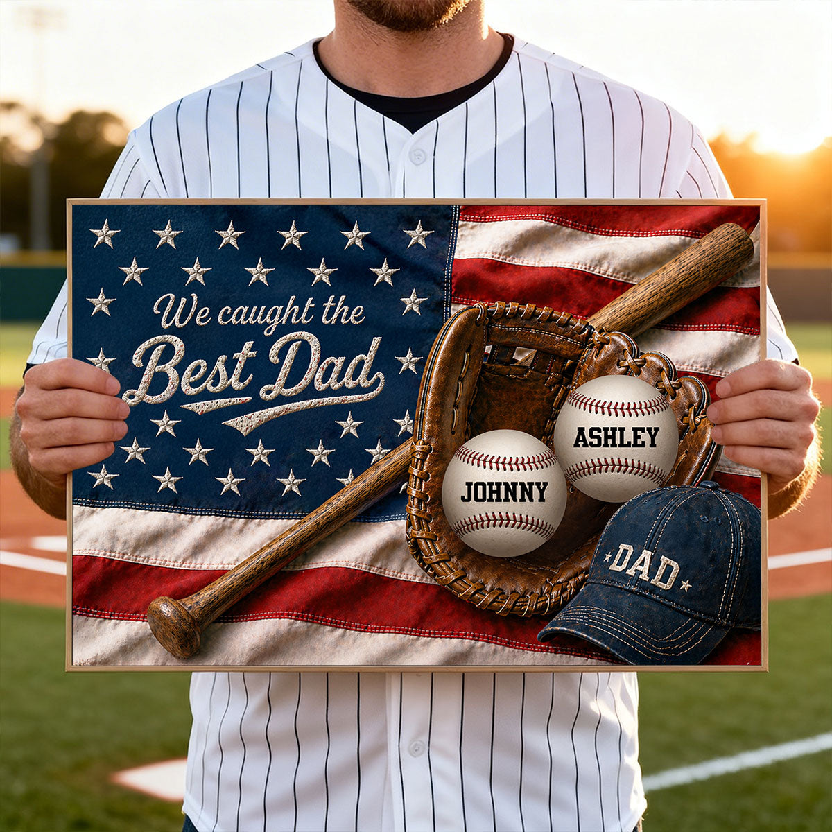 Proud Nation Flag We Caught The Best Dad Baseball - Personalized Poster - Father's Day Gift For Dad