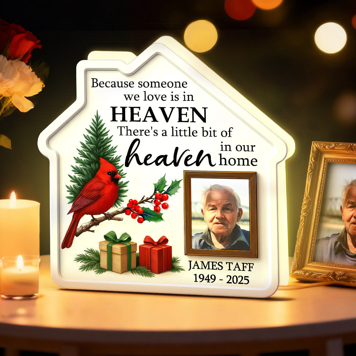 3D Effect Christmas Cardinal Family Memorial Because Someone We Love Is In Heaven - Personalized Light Box
