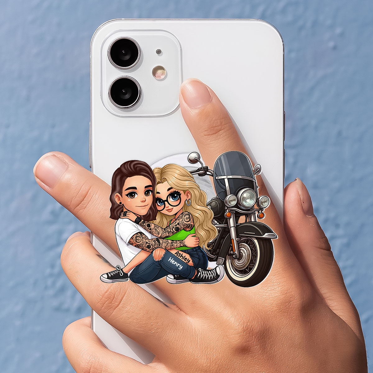 Bikers Couple Riding Partners for Life - Personalized Acrylic Magnetic Phone Grip - Gift for Him, Gift for Her, Couple Matching Phone Grip