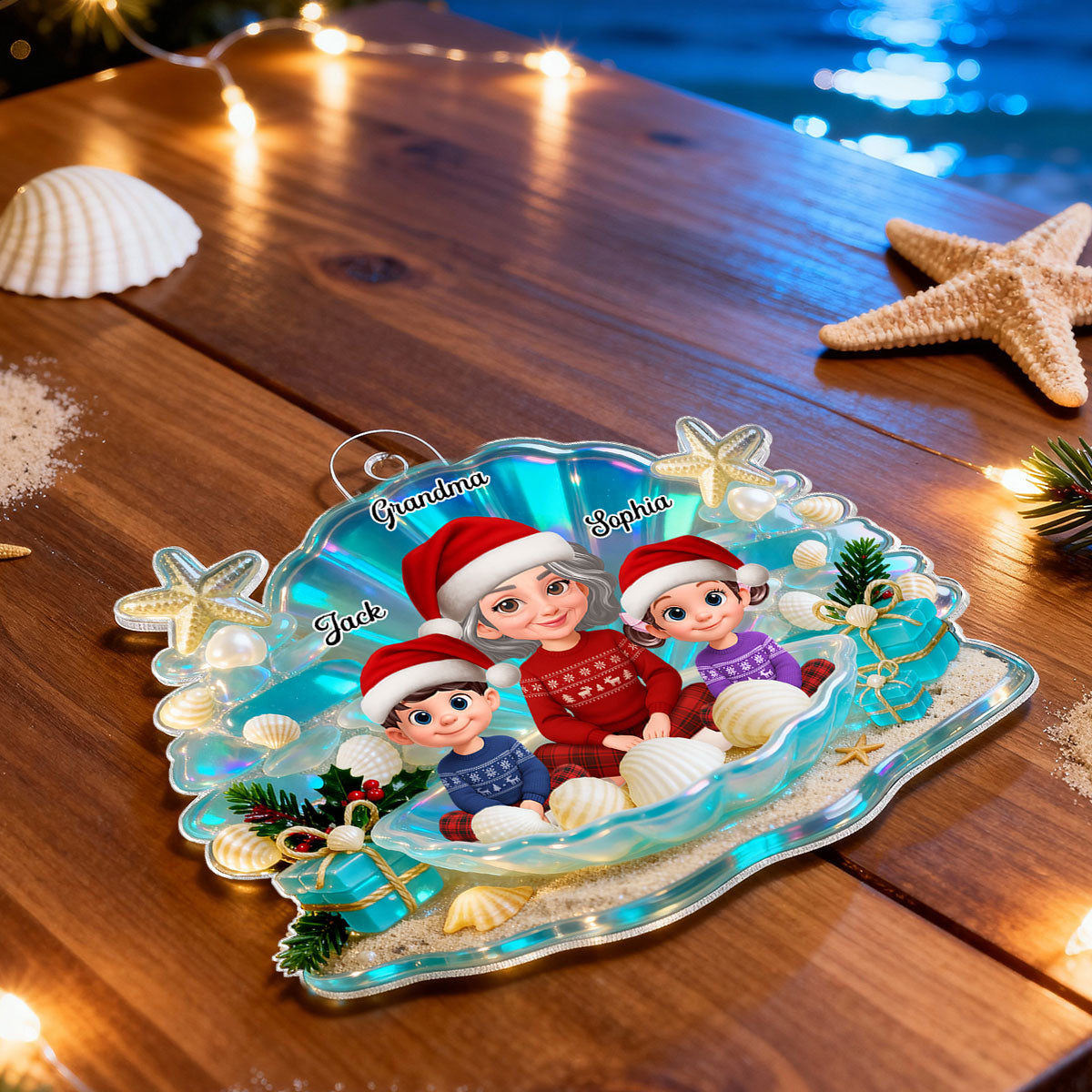 3D Effect Seashell Grandma Grandkids Christmas Together - Personalized Acrylic Ornament