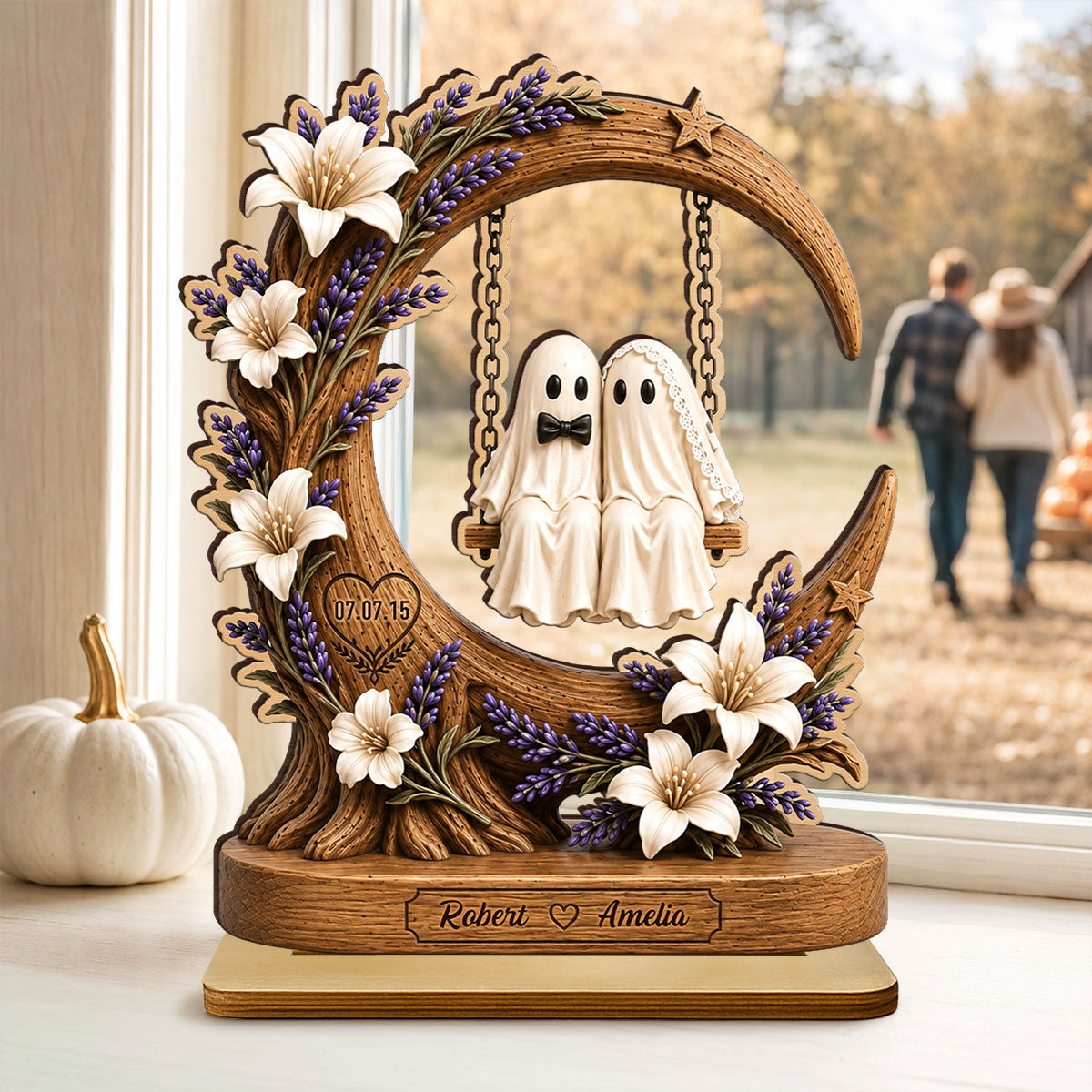 Spooky Bride Groom Couple - Personalized 2-Layered Wooden Plaque - Anniversary, Halloween Gift For Couple